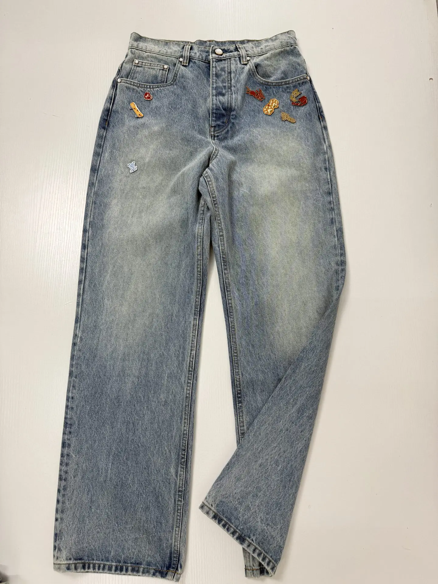 Embellished Straight-Leg Jeans with Logo Embroidery D34522025 — view 3