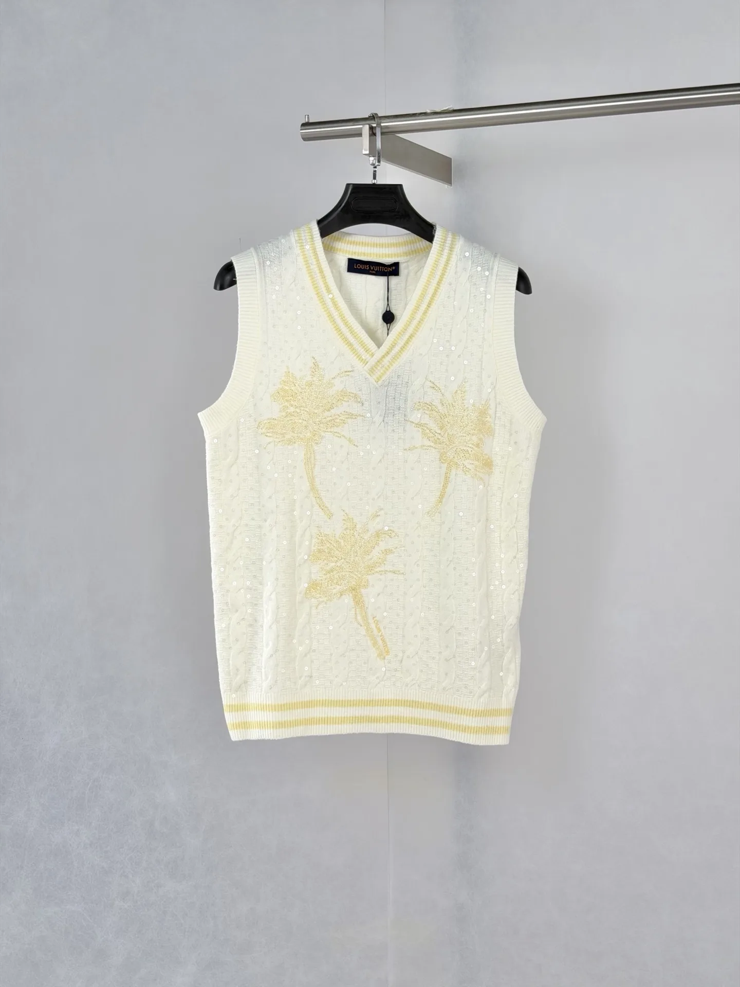 Palm Tree Beaded Cable-Knit Vest D34521964