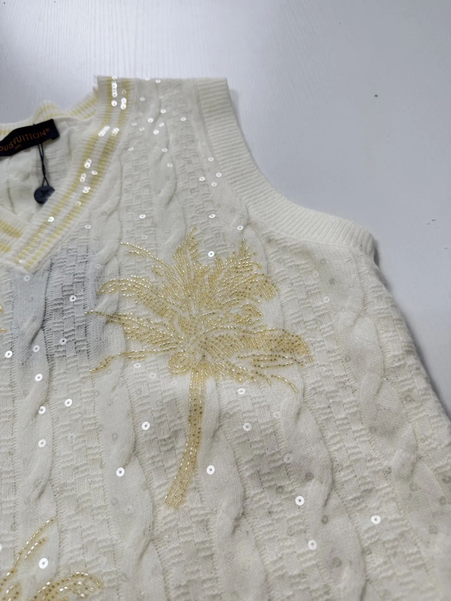 Palm Tree Beaded Cable-Knit Vest D34521964 — view 5