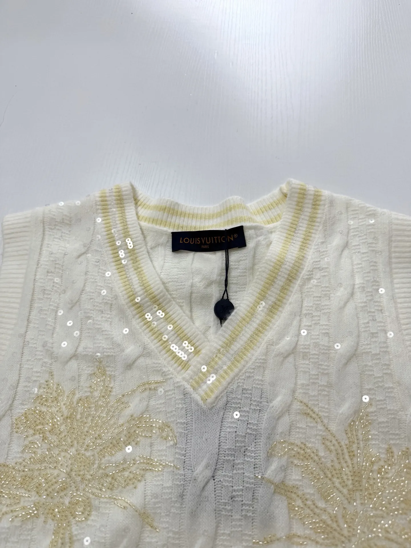 Palm Tree Beaded Cable-Knit Vest D34521964 — view 7