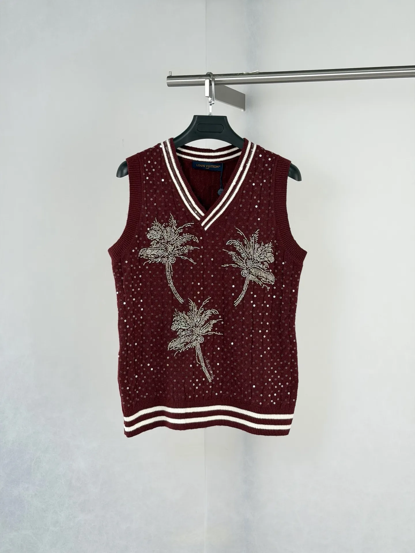 Palm Tree Beaded Cable-Knit Vest D34521965