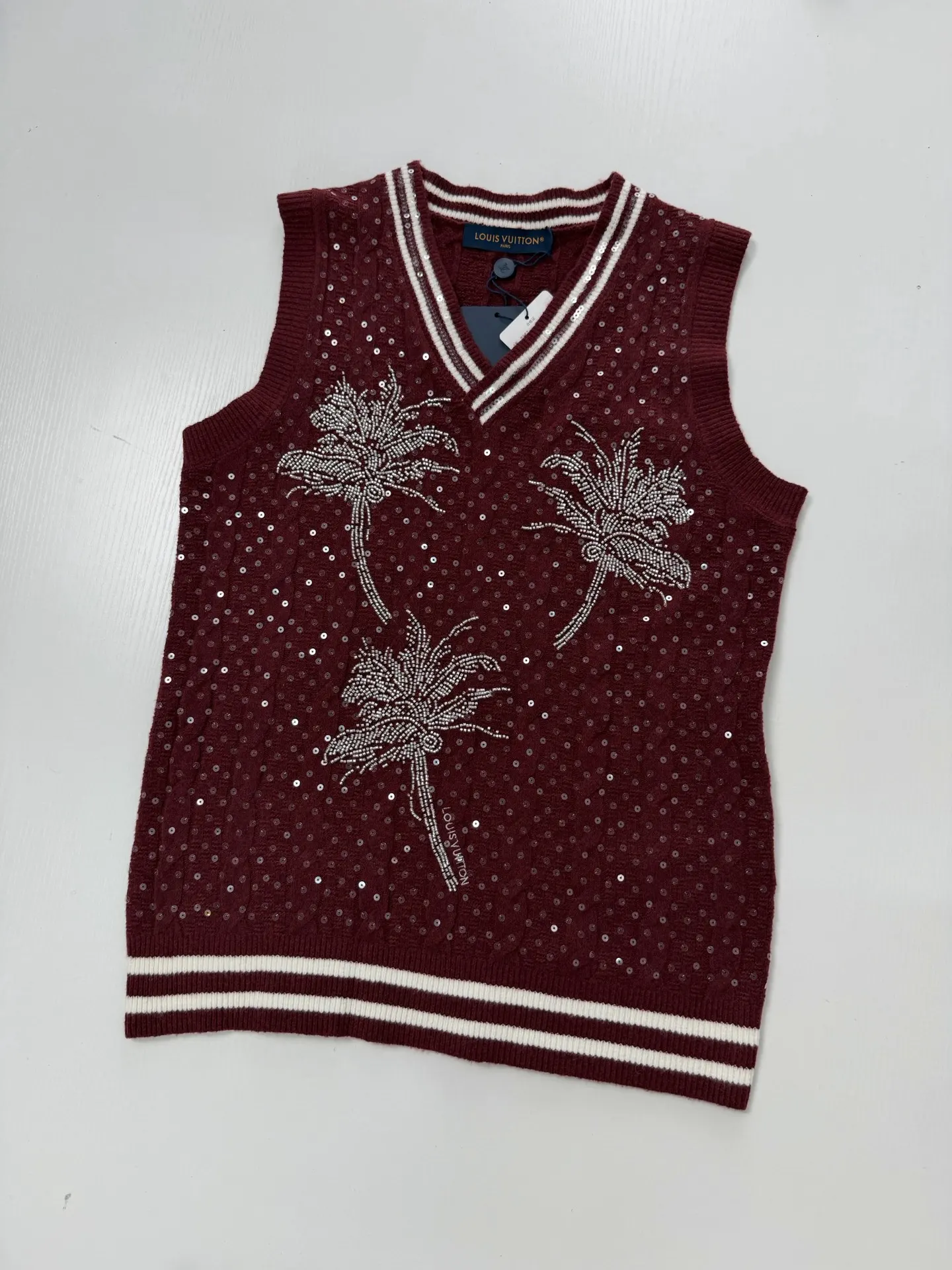 Palm Tree Beaded Cable-Knit Vest D34521965 — view 3