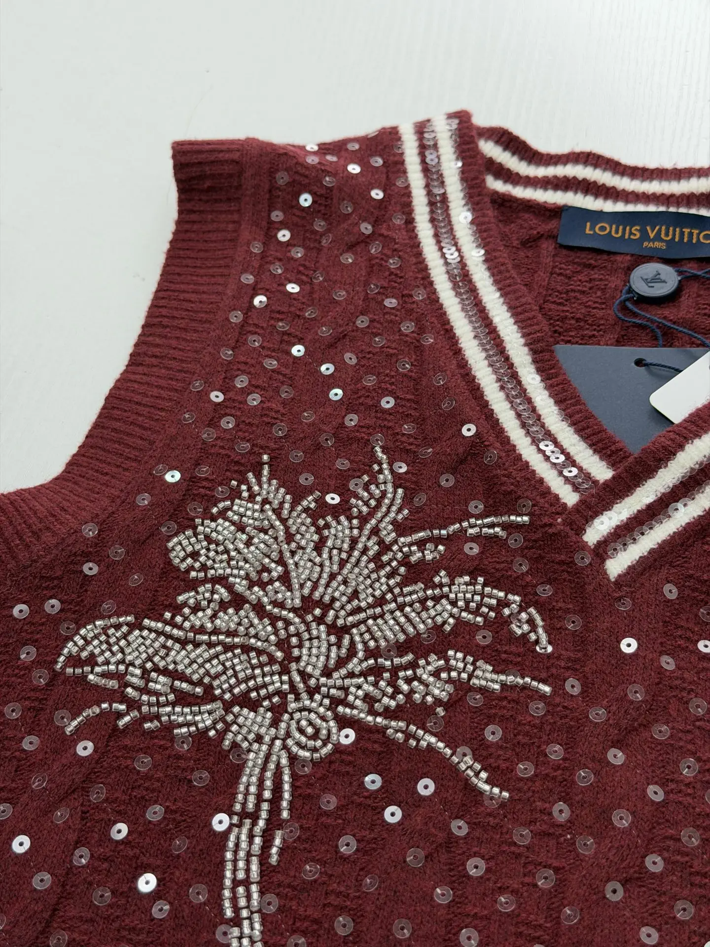 Palm Tree Beaded Cable-Knit Vest D34521965 — view 6
