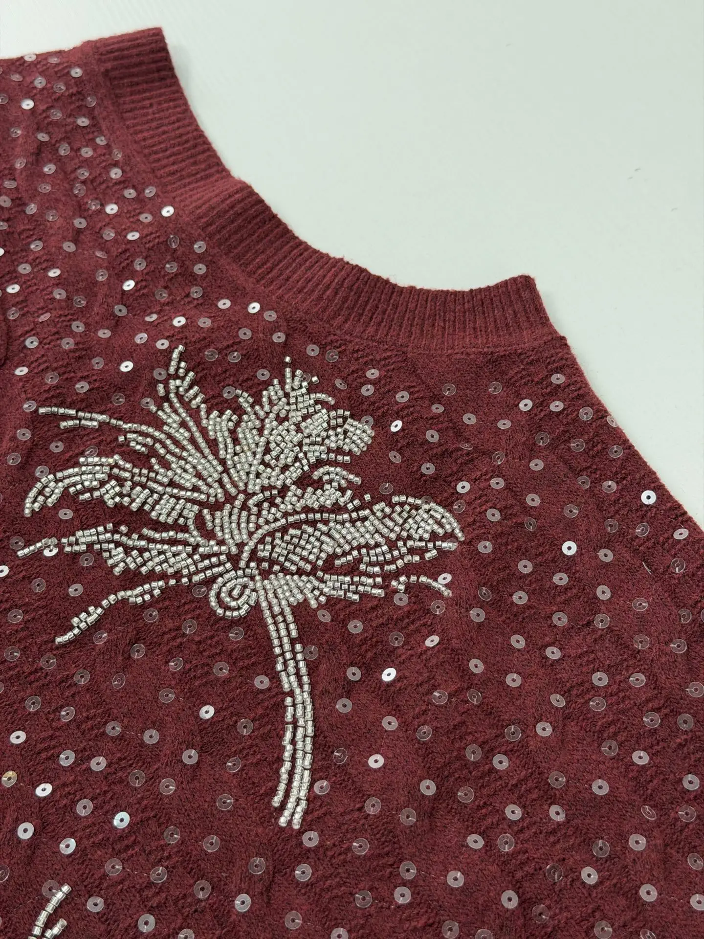 Palm Tree Beaded Cable-Knit Vest D34521965 — view 8
