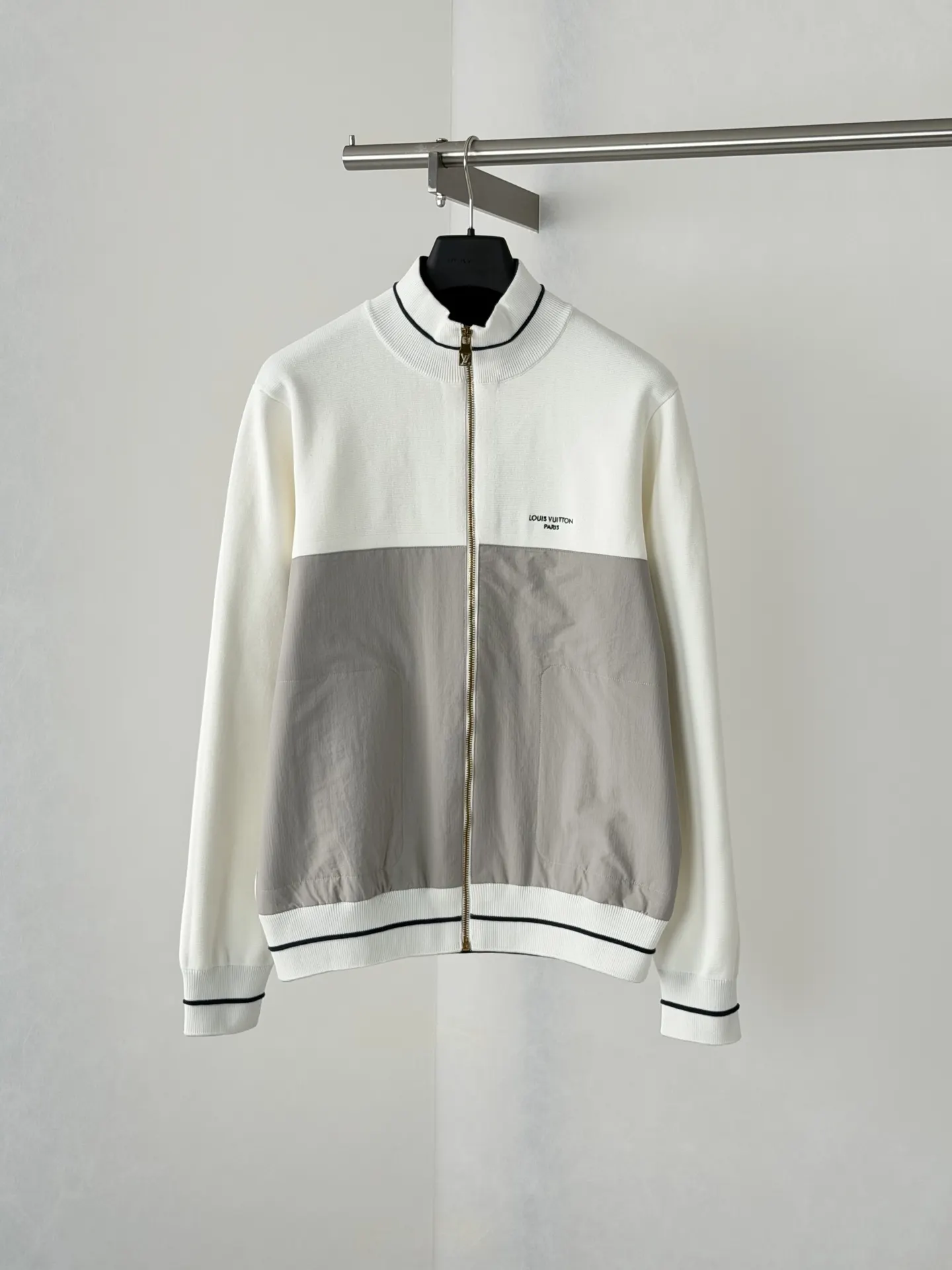 Mixed-Media Color-Block Zip-Up Jacket D34518710
