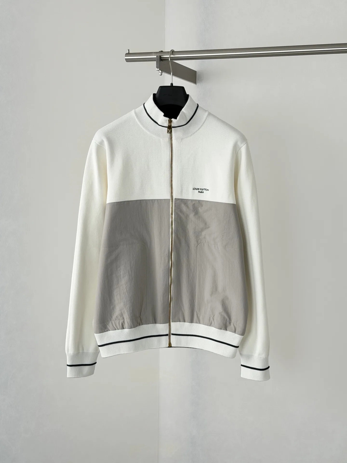 Mixed-Media Color-Block Zip-Up Jacket D34518710