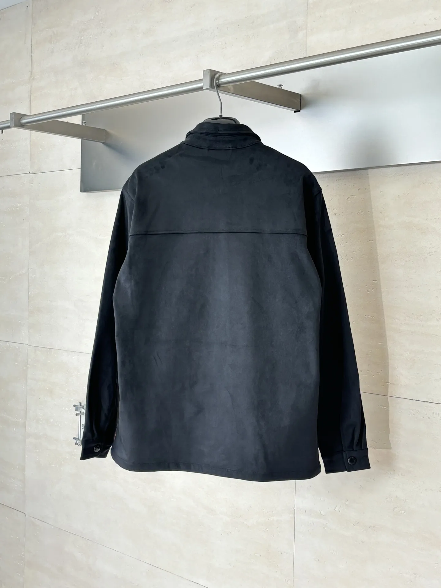 Faux Suede Shirt Jacket with Enamel Triangle Logo D34518616 — view 2