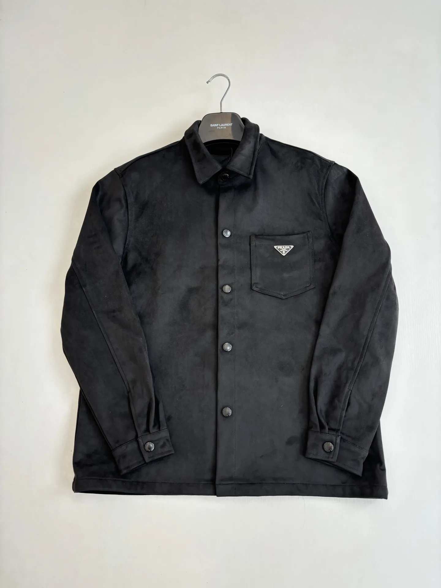 Faux Suede Shirt Jacket with Enamel Triangle Logo D34518616 — view 3