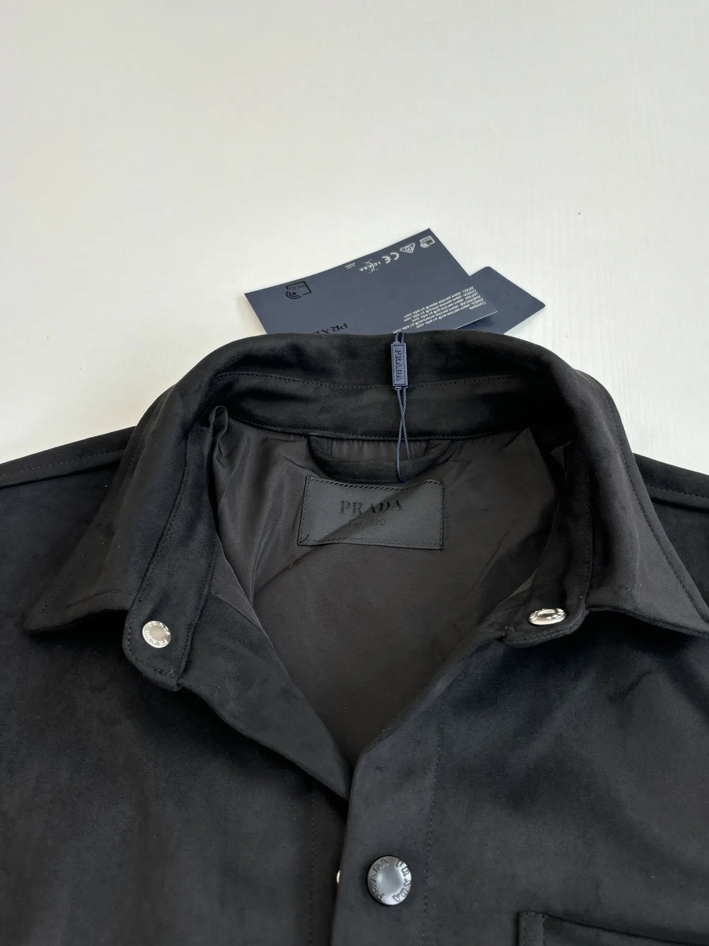 Faux Suede Shirt Jacket with Enamel Triangle Logo D34518616 — view 4