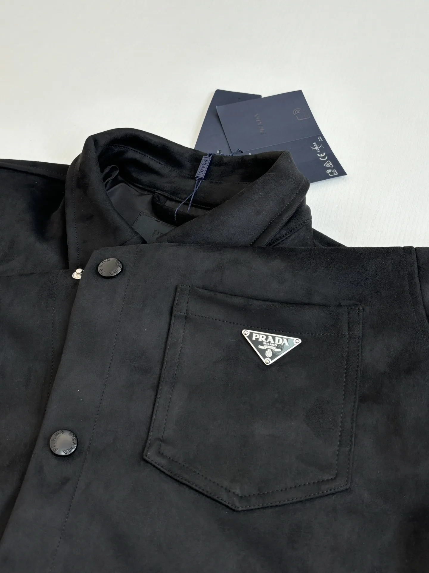 Faux Suede Shirt Jacket with Enamel Triangle Logo D34518616 — view 5
