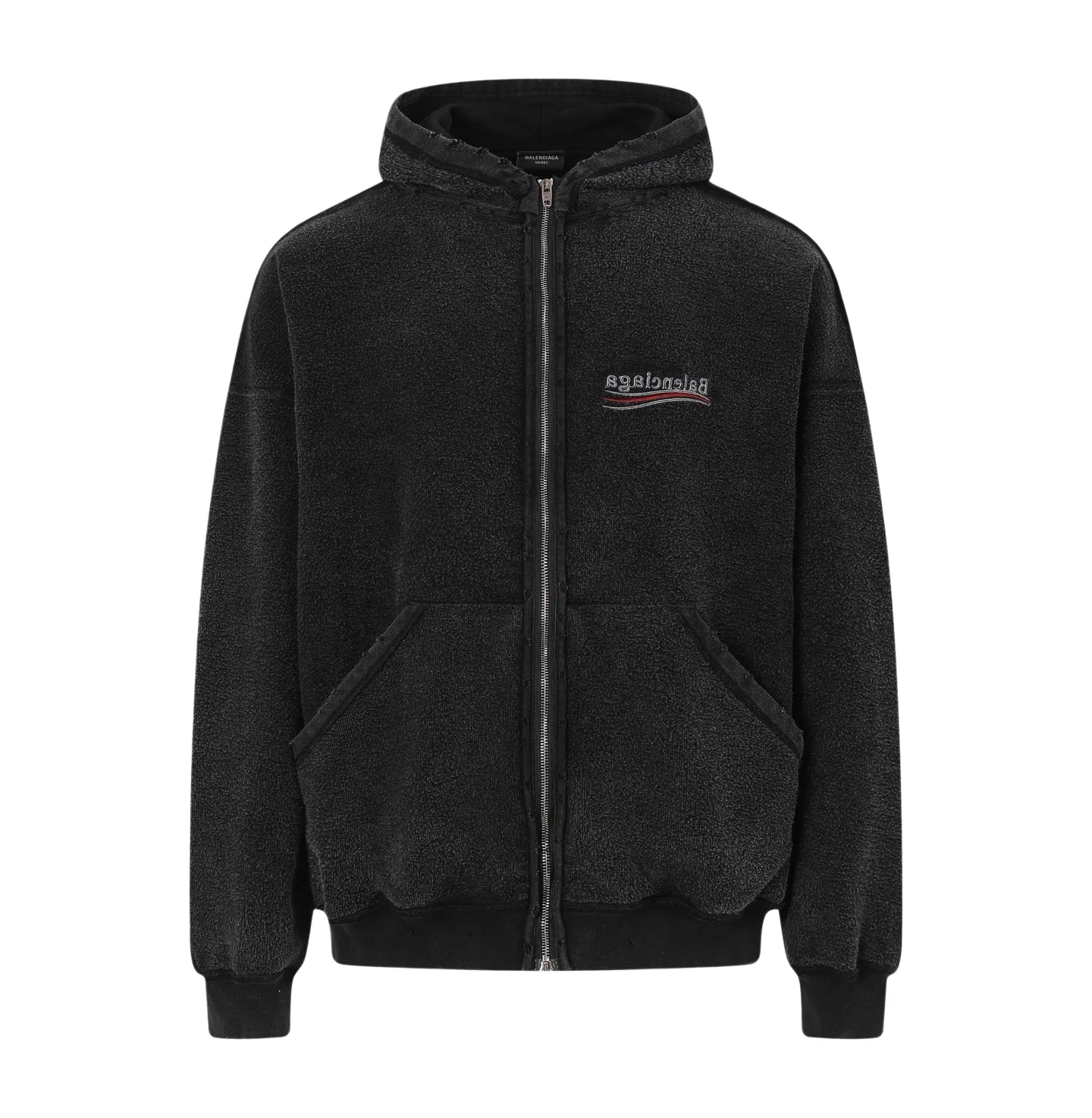 Distressed Logo-Embroidered Zip-Up Hoodie D35022499