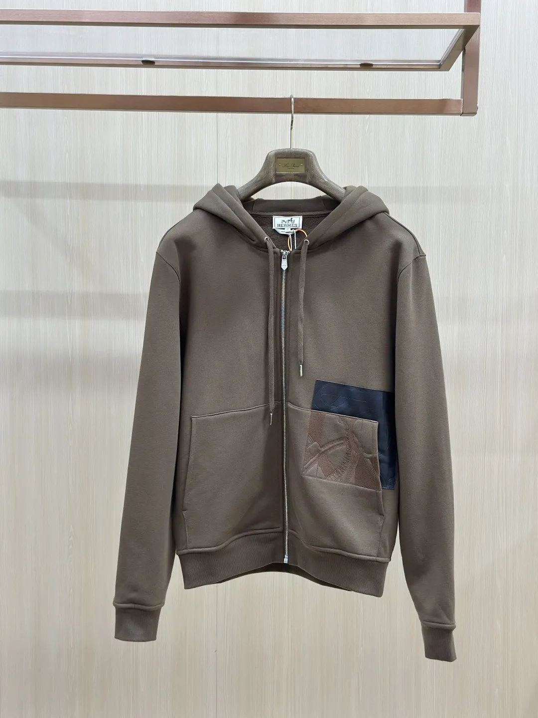 Leather-Trimmed Embroidered Zip-Up Hoodie D35020572 — view 2