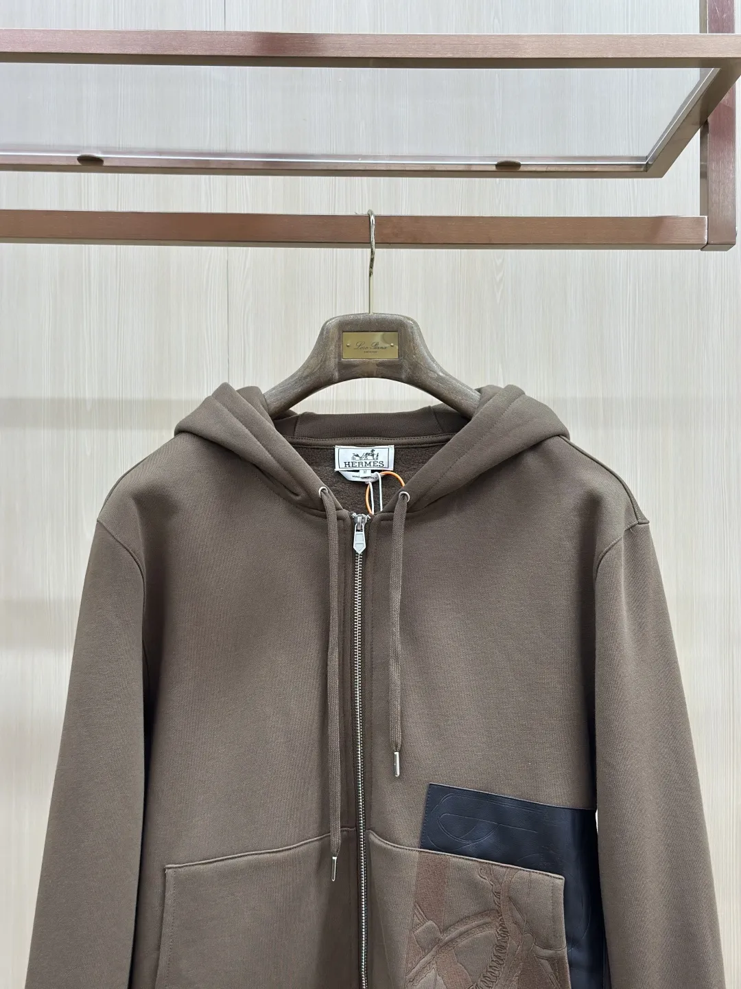 Leather-Trimmed Embroidered Zip-Up Hoodie D35020572 — view 3