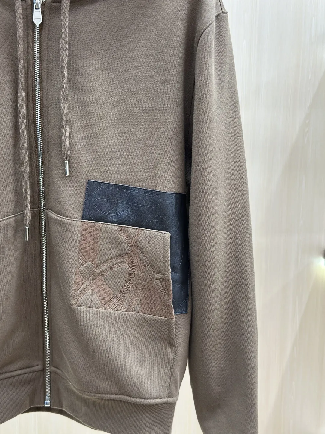 Leather-Trimmed Embroidered Zip-Up Hoodie D35020572 — view 6