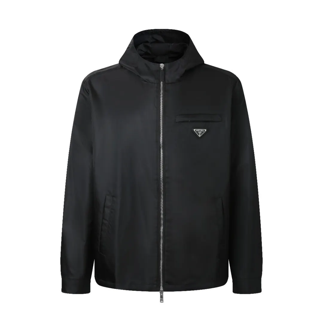 Re-Nylon Hooded Jacket with Enamel Triangle Logo D35014186