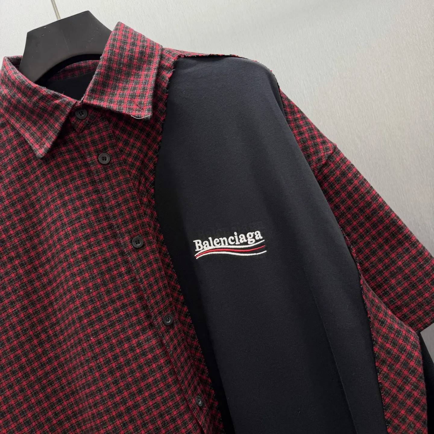 Hybrid Checked Flannel and Jersey T-Shirt D35014573 — view 3