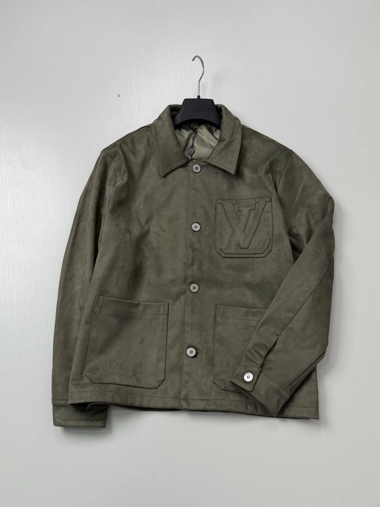 Logo-Embroidered Faux Suede Overshirt Jacket D35518679 — view 3