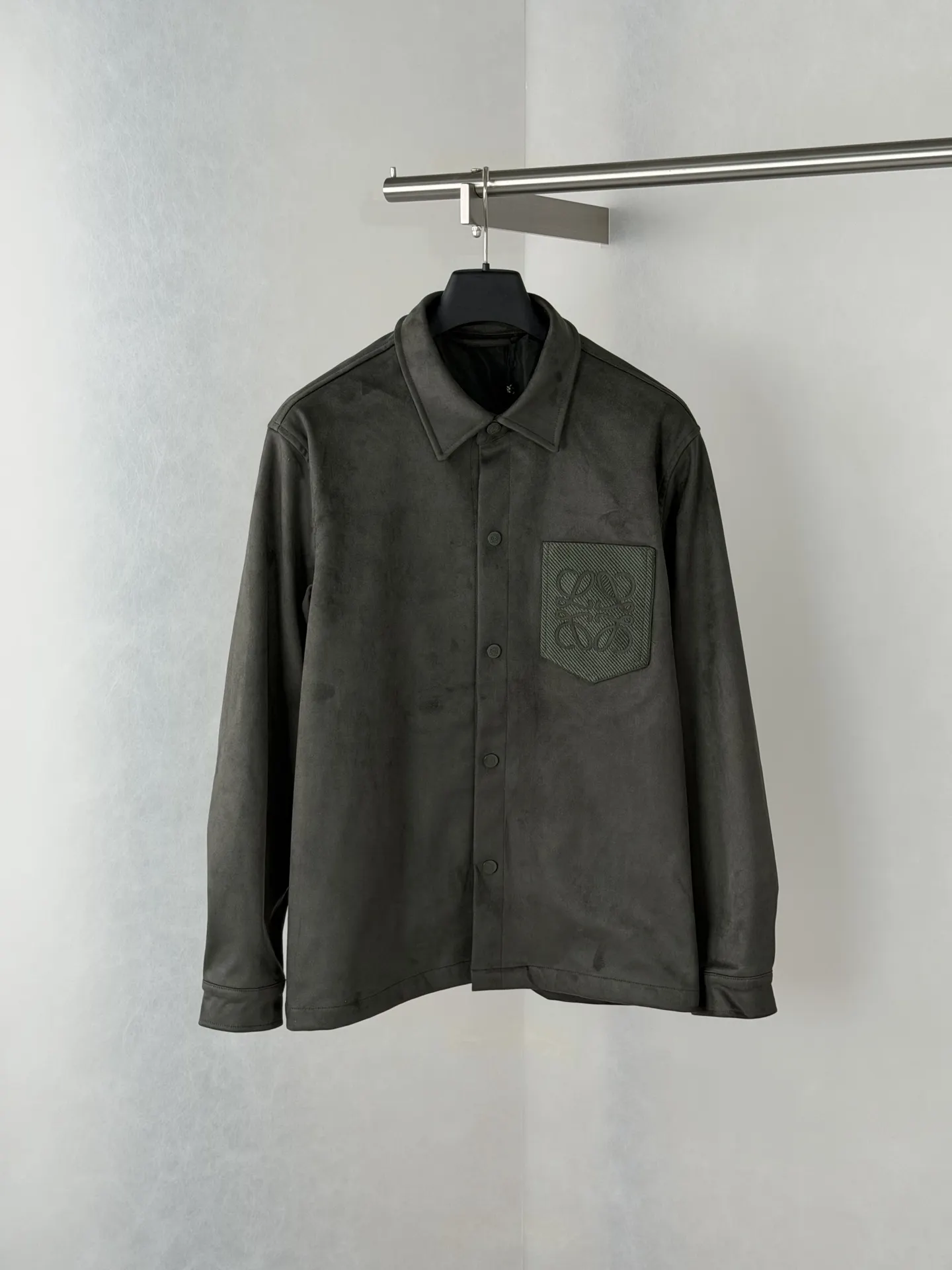 Anagram Embroidered Faux-Suede Shirt Jacket D35518682