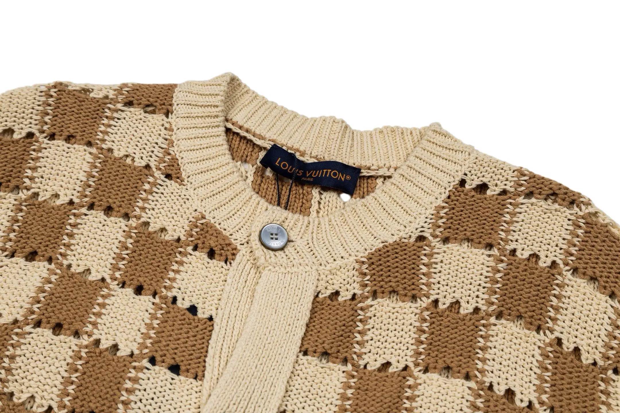 Damier Check Open-Knit Cotton Cardigan D36018780 — view 3