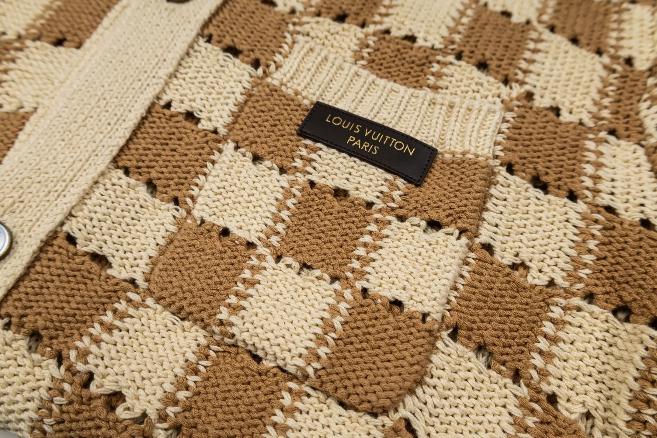 Damier Check Open-Knit Cotton Cardigan D36018780 — view 5