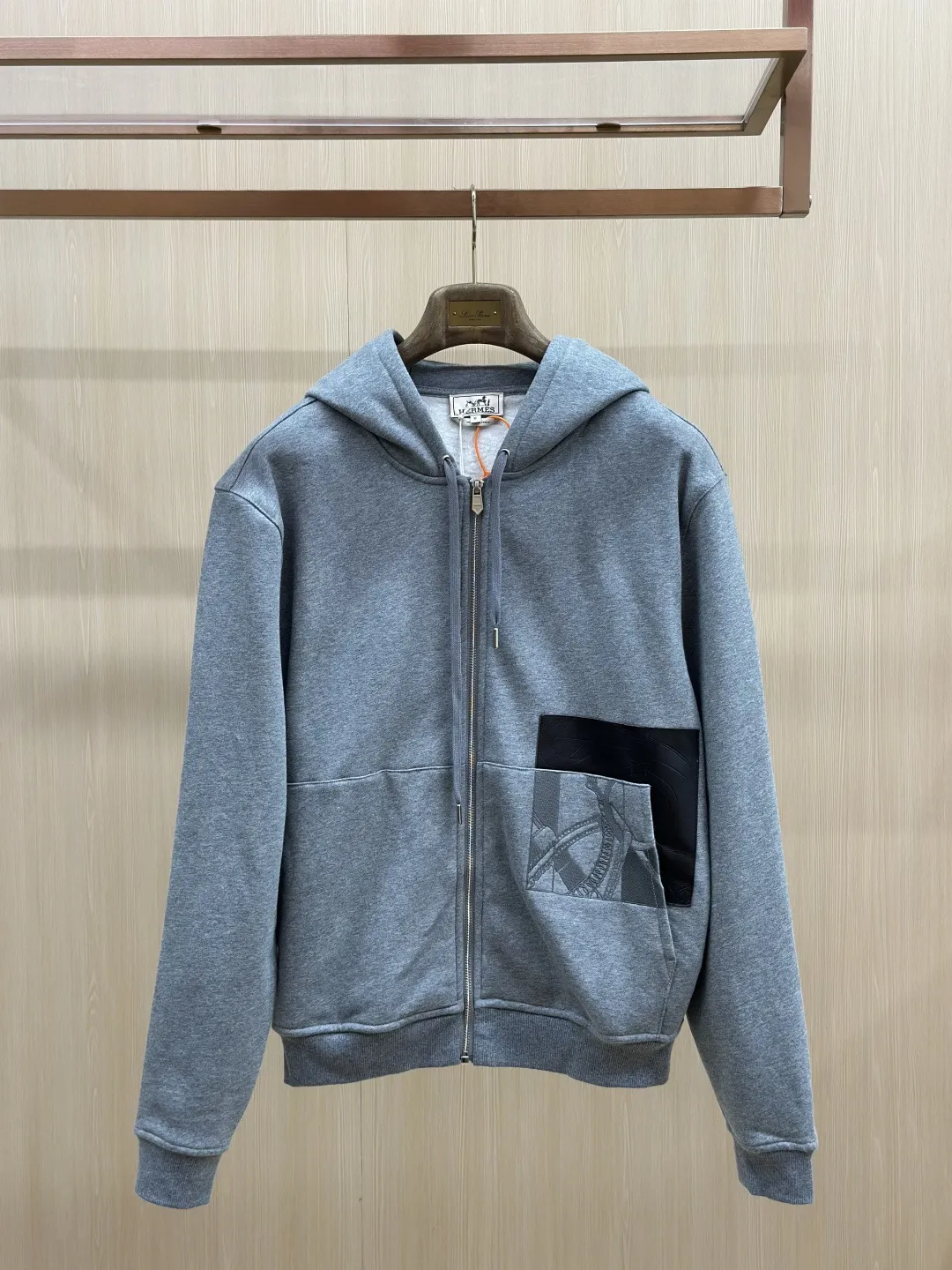 Leather-Trimmed Embroidered Zip-Up Hoodie D36020433 — view 3
