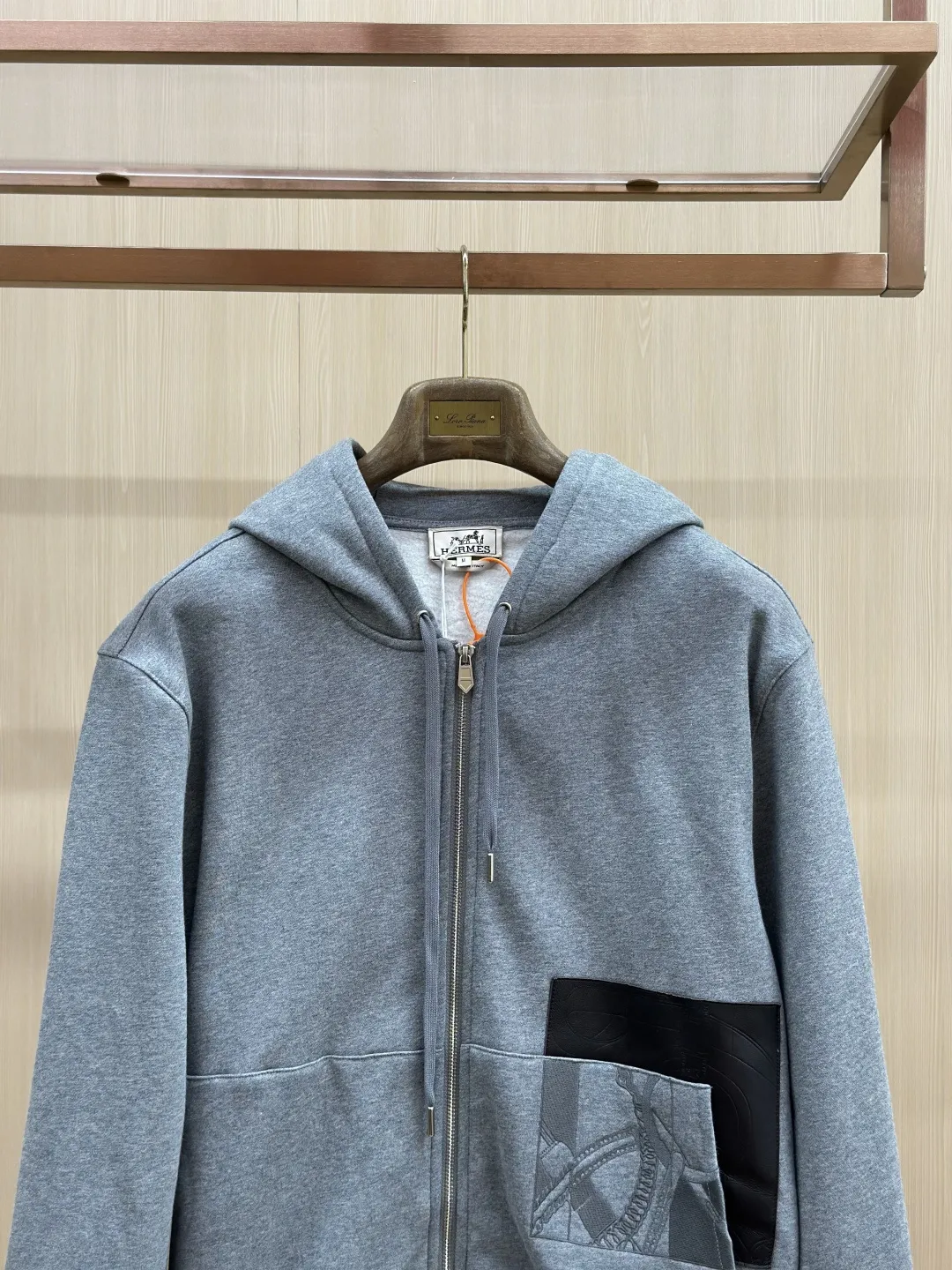 Leather-Trimmed Embroidered Zip-Up Hoodie D36020433 — view 4