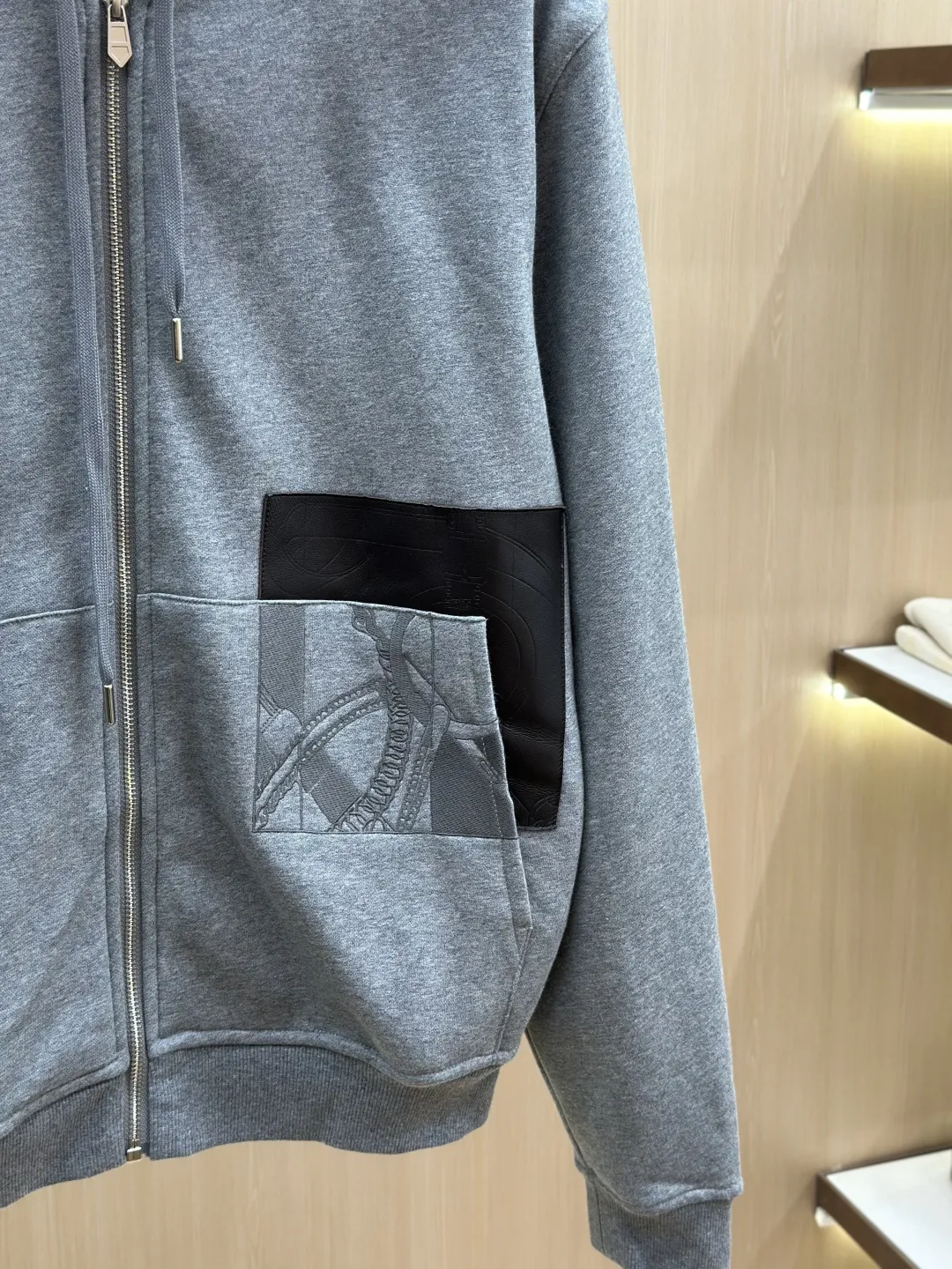 Leather-Trimmed Embroidered Zip-Up Hoodie D36020433 — view 7