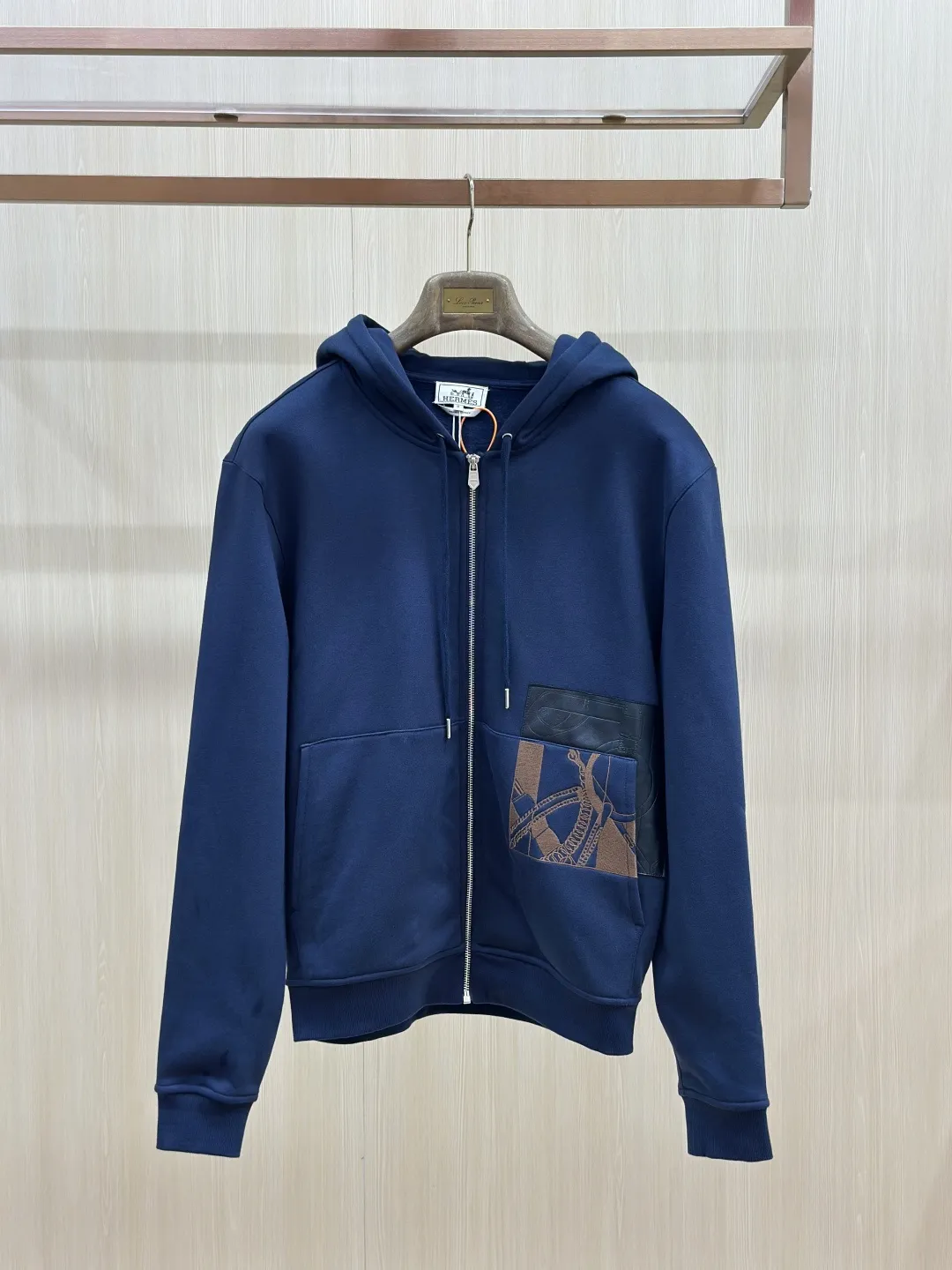Embroidered Leather-Trim Zip-Up Hoodie D36020434 — view 3