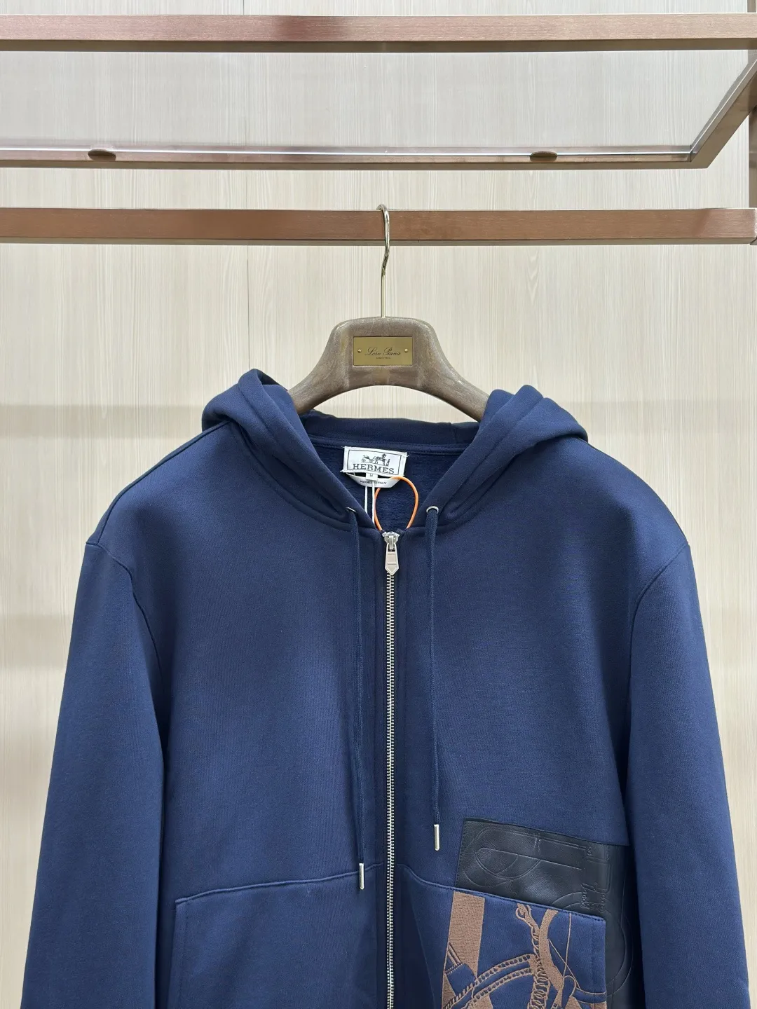 Embroidered Leather-Trim Zip-Up Hoodie D36020434 — view 4