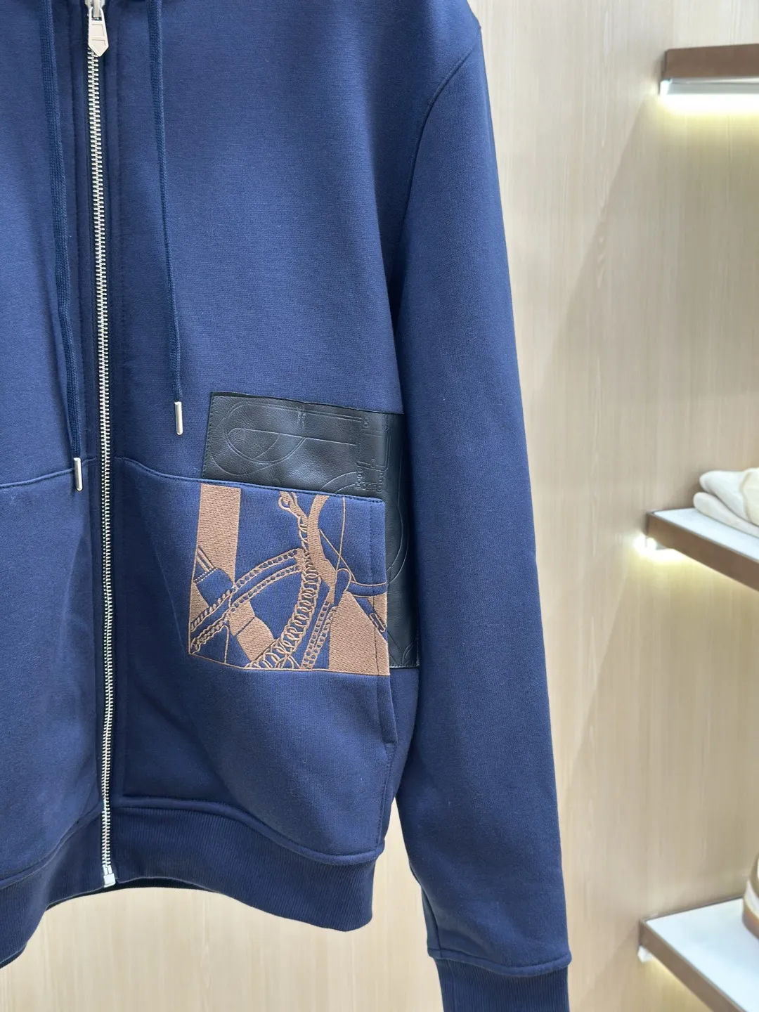 Embroidered Leather-Trim Zip-Up Hoodie D36020434 — view 7