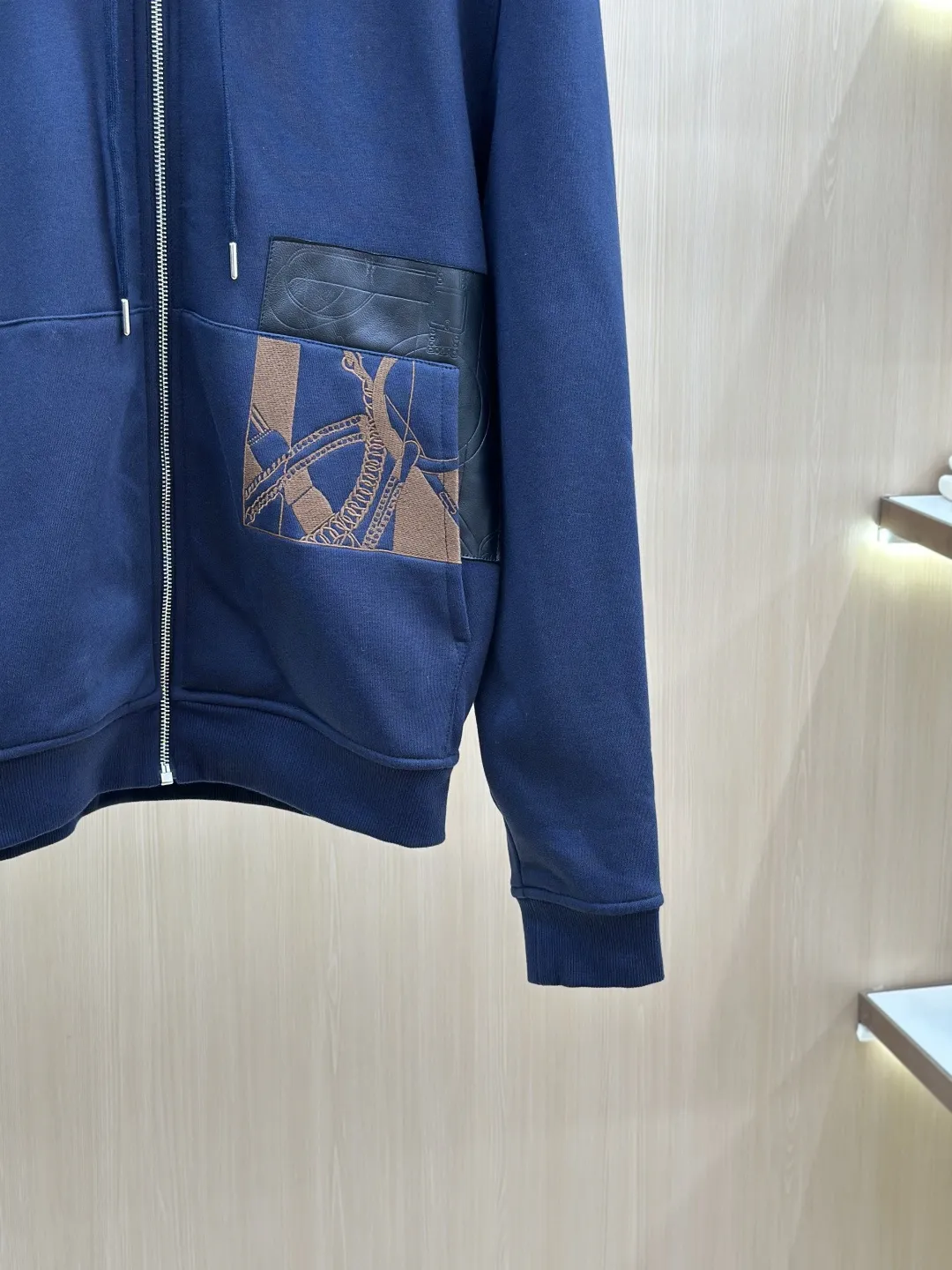 Embroidered Leather-Trim Zip-Up Hoodie D36020434 — view 8