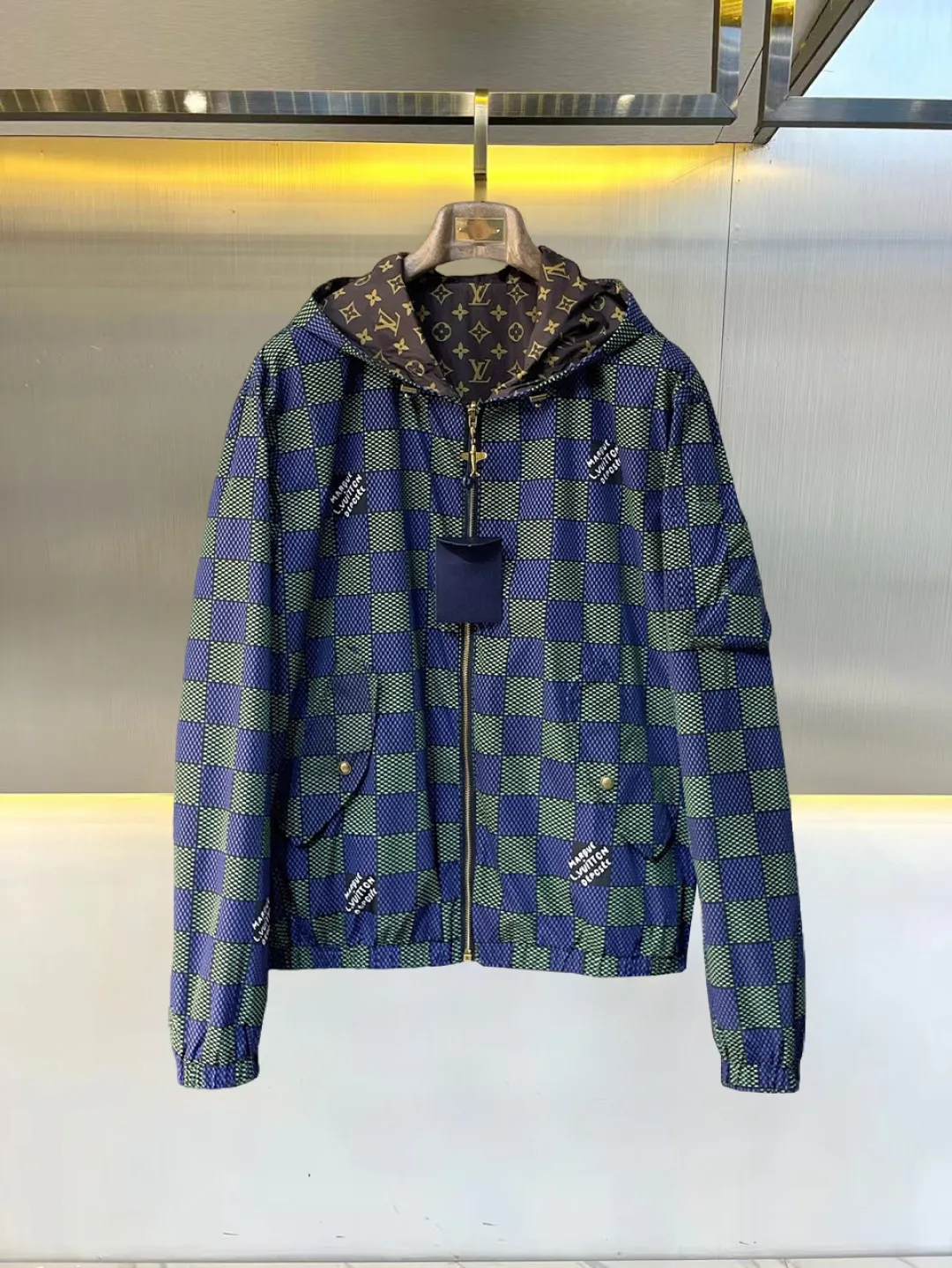 Damier Print Hooded Windbreaker Jacket D36015089