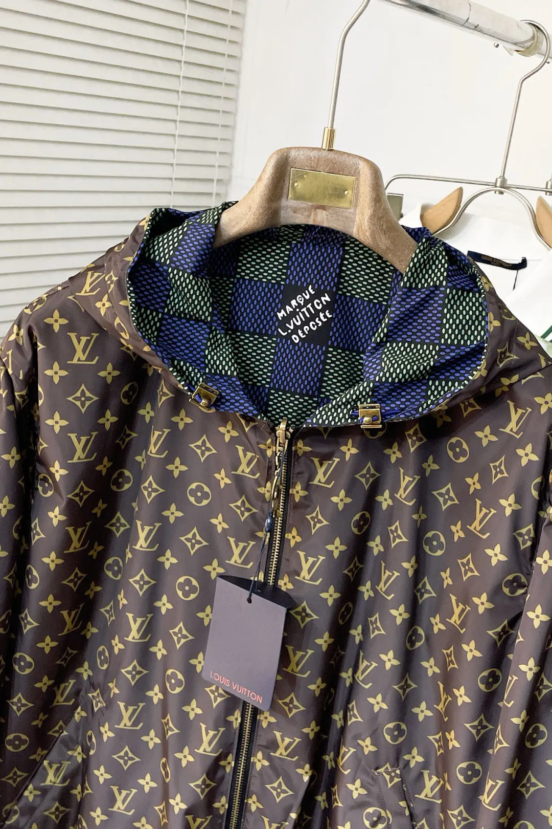 Damier Print Hooded Windbreaker Jacket D36015089 — view 14