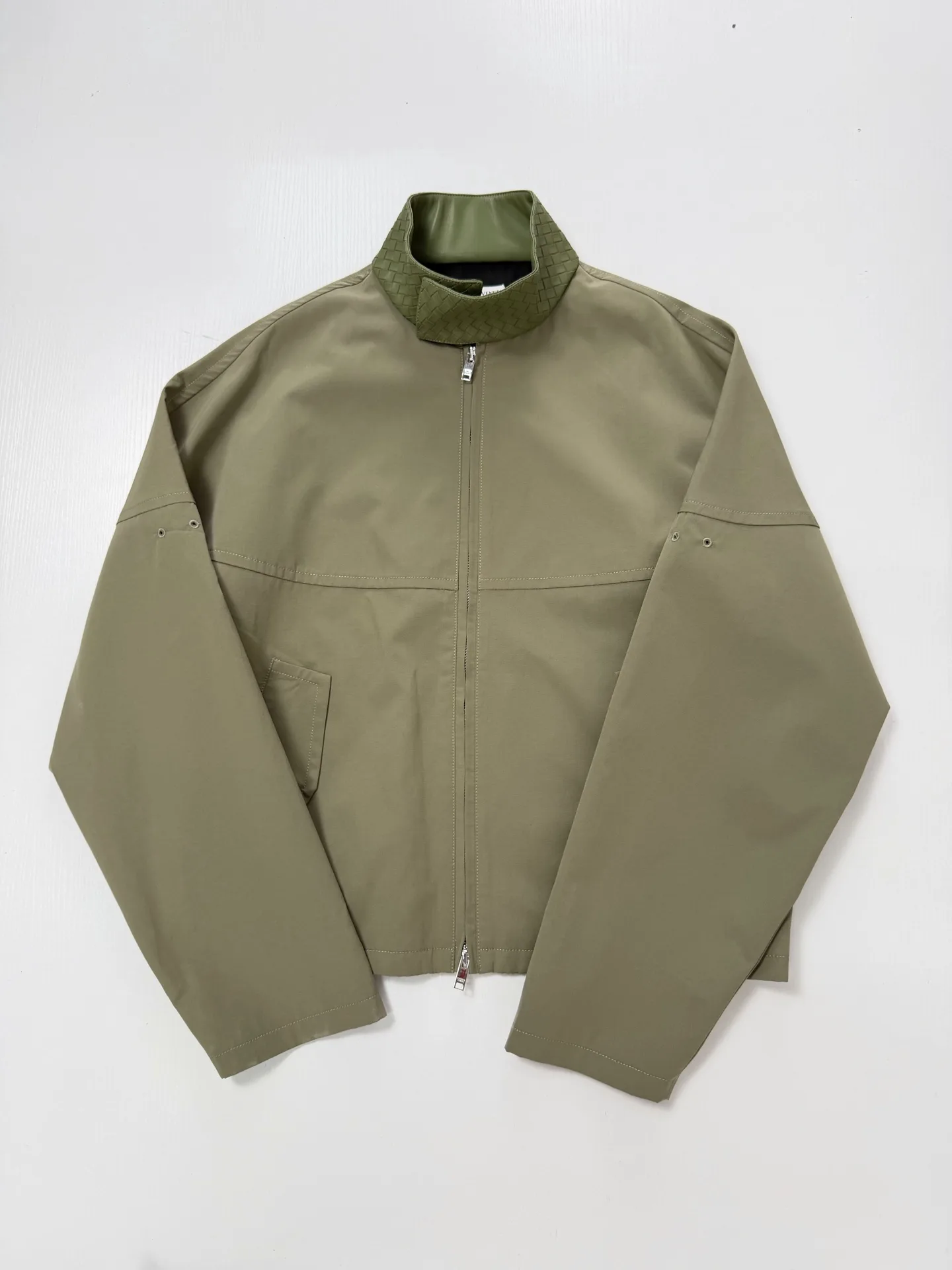 Intrecciato Leather-Trimmed Cotton-Blend Jacket D36521963 — view 3