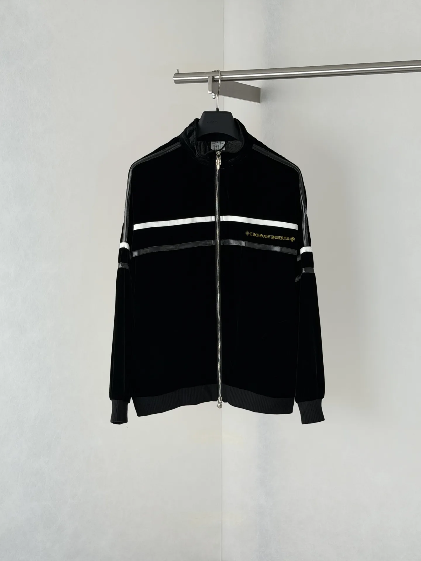 Embroidered Velvet Track Jacket with Leather Trim D36518664