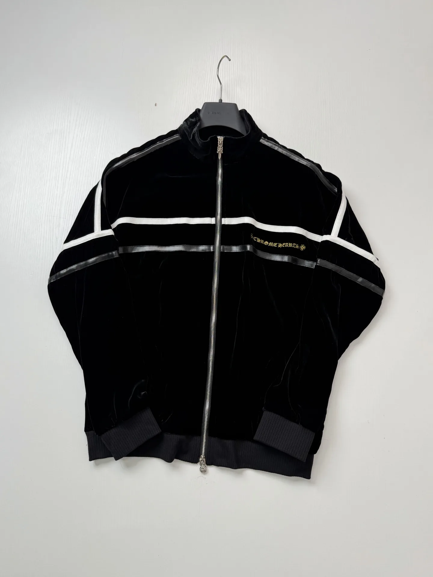 Embroidered Velvet Track Jacket with Leather Trim D36518664 — view 3