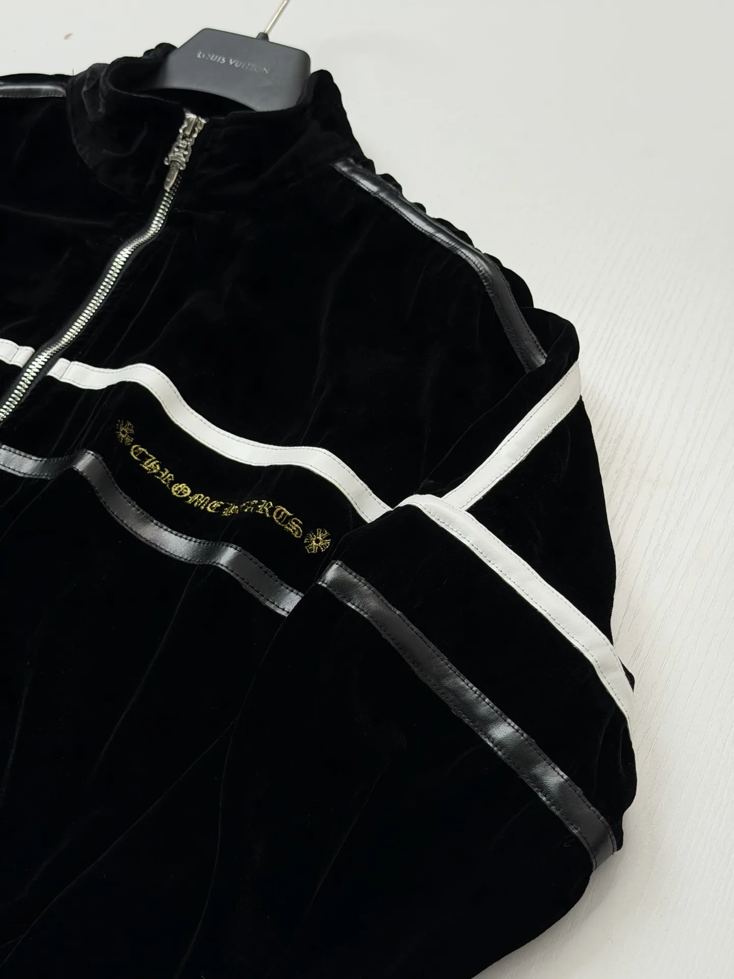 Embroidered Velvet Track Jacket with Leather Trim D36518664 — view 4