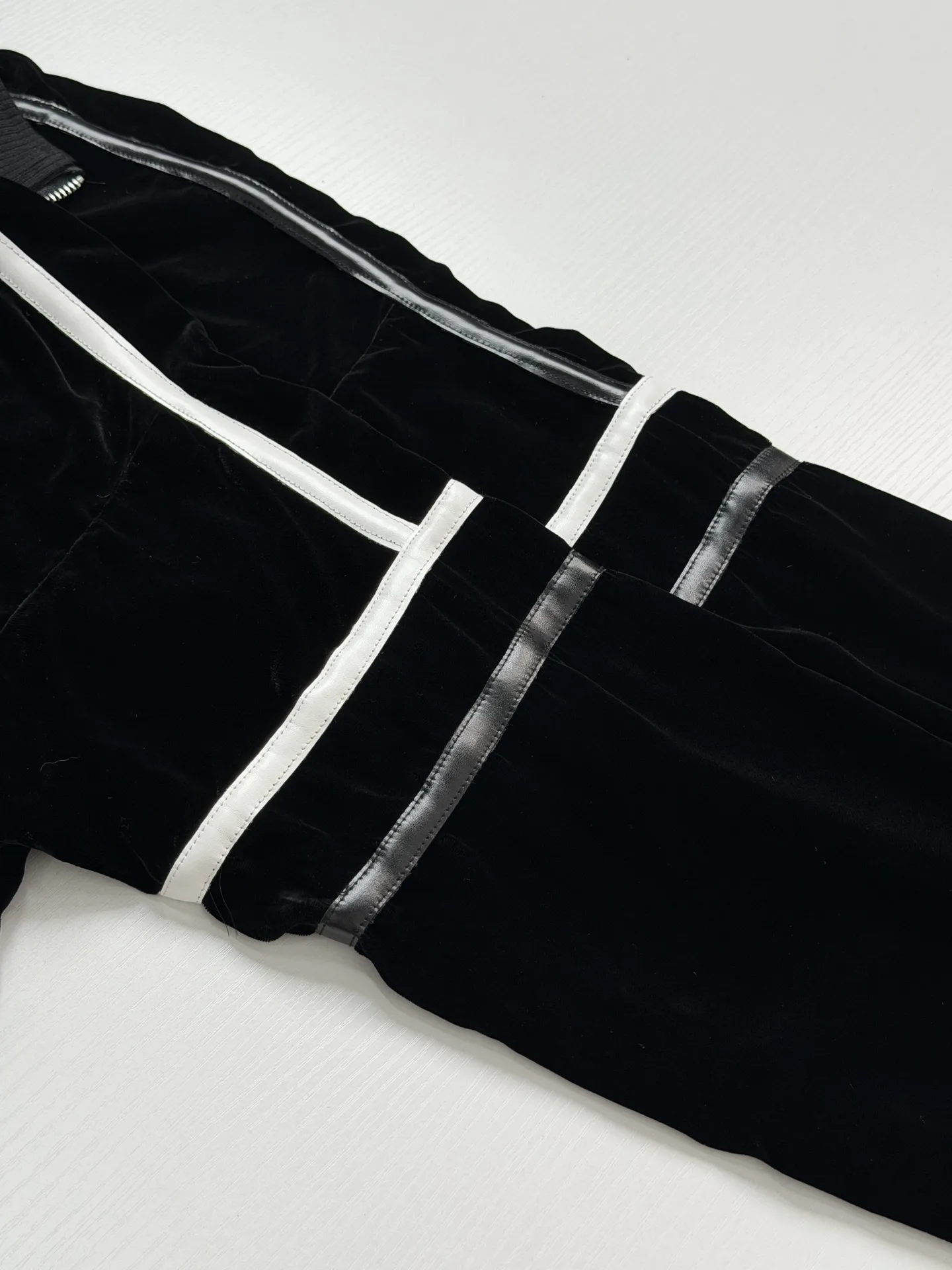 Embroidered Velvet Track Jacket with Leather Trim D36518664 — view 7
