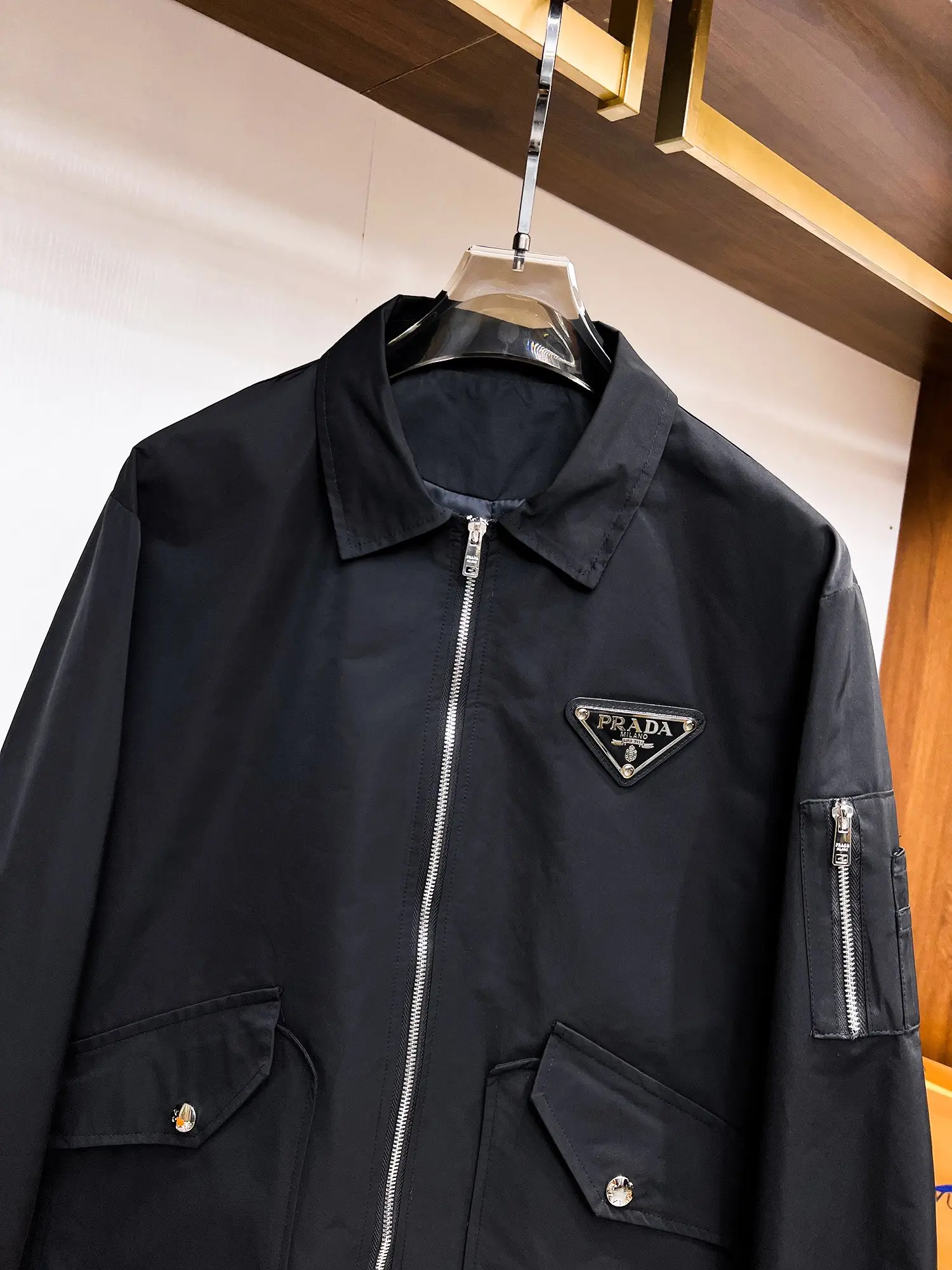 Logo-Appliqué Zip-Up Harrington Jacket D38015140 — view 3