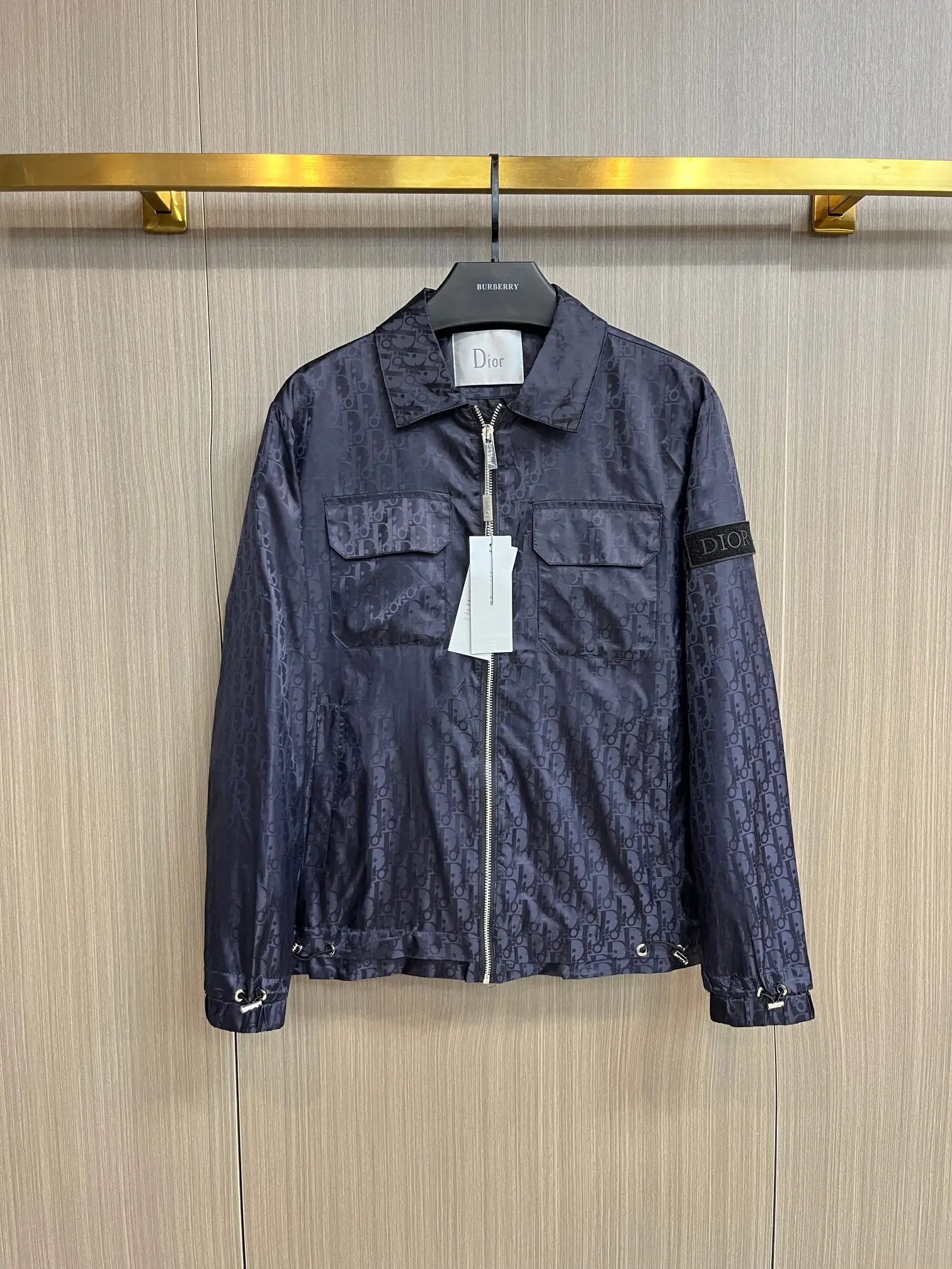 Oblique Jacquard Zip-Up Jacket with Packable Hood D38014801