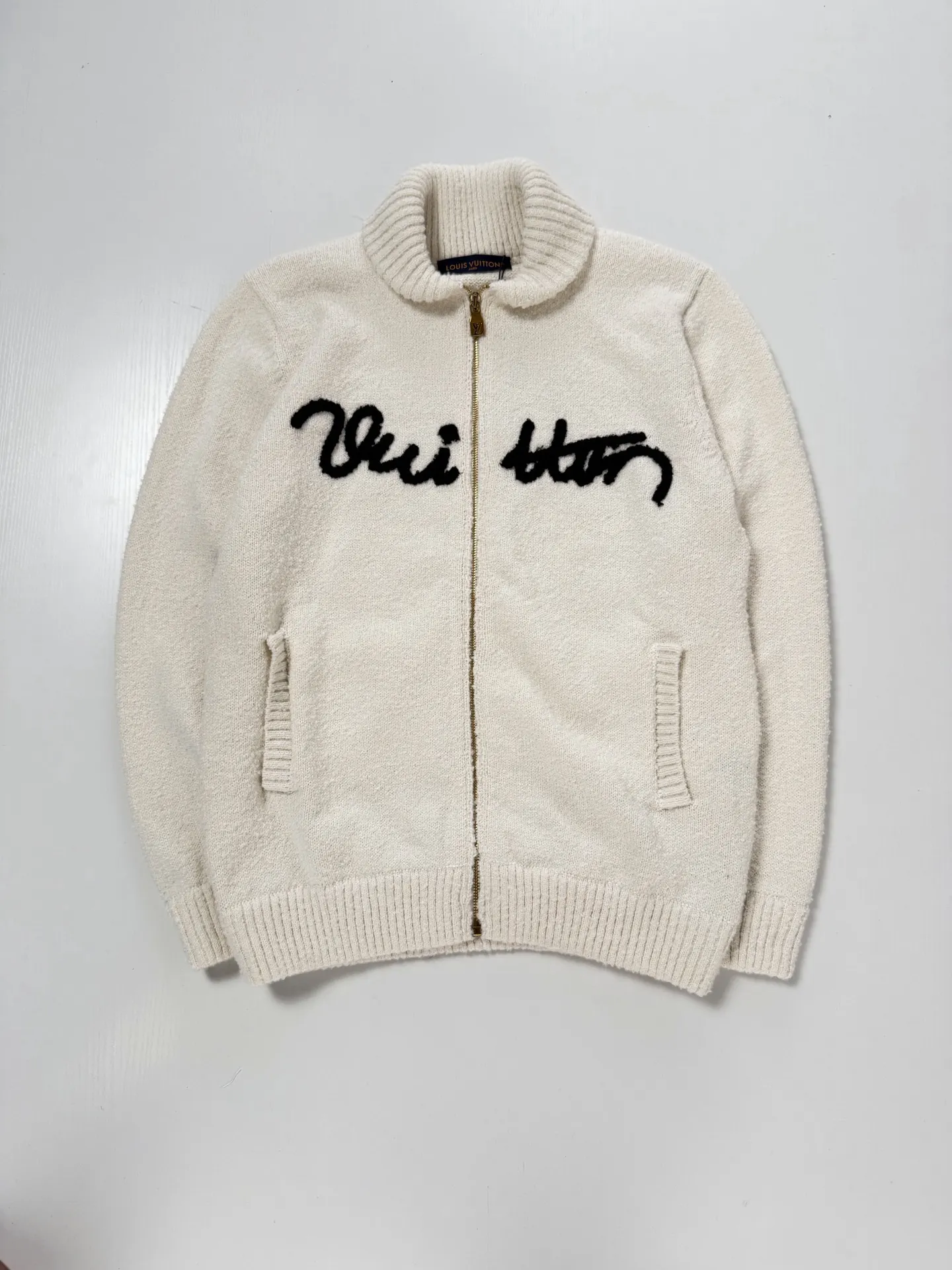Logo Embroidery Bouclé Knit Zip-Up Cardigan D38022034 — view 3