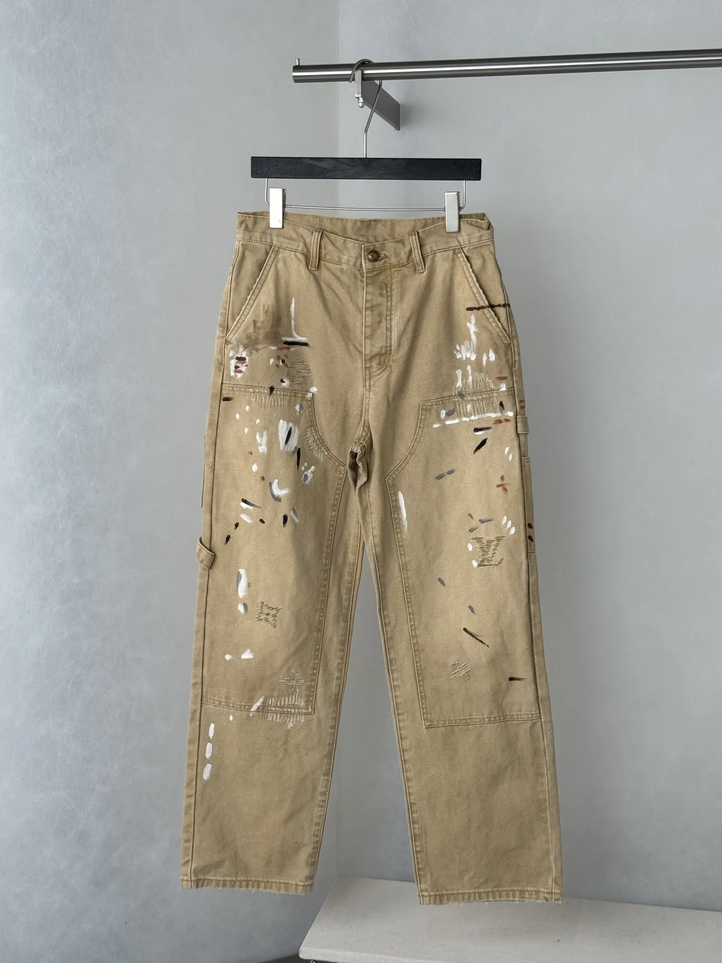 Embroidered Distressed Paint-Splatter Carpenter Trousers D38018698