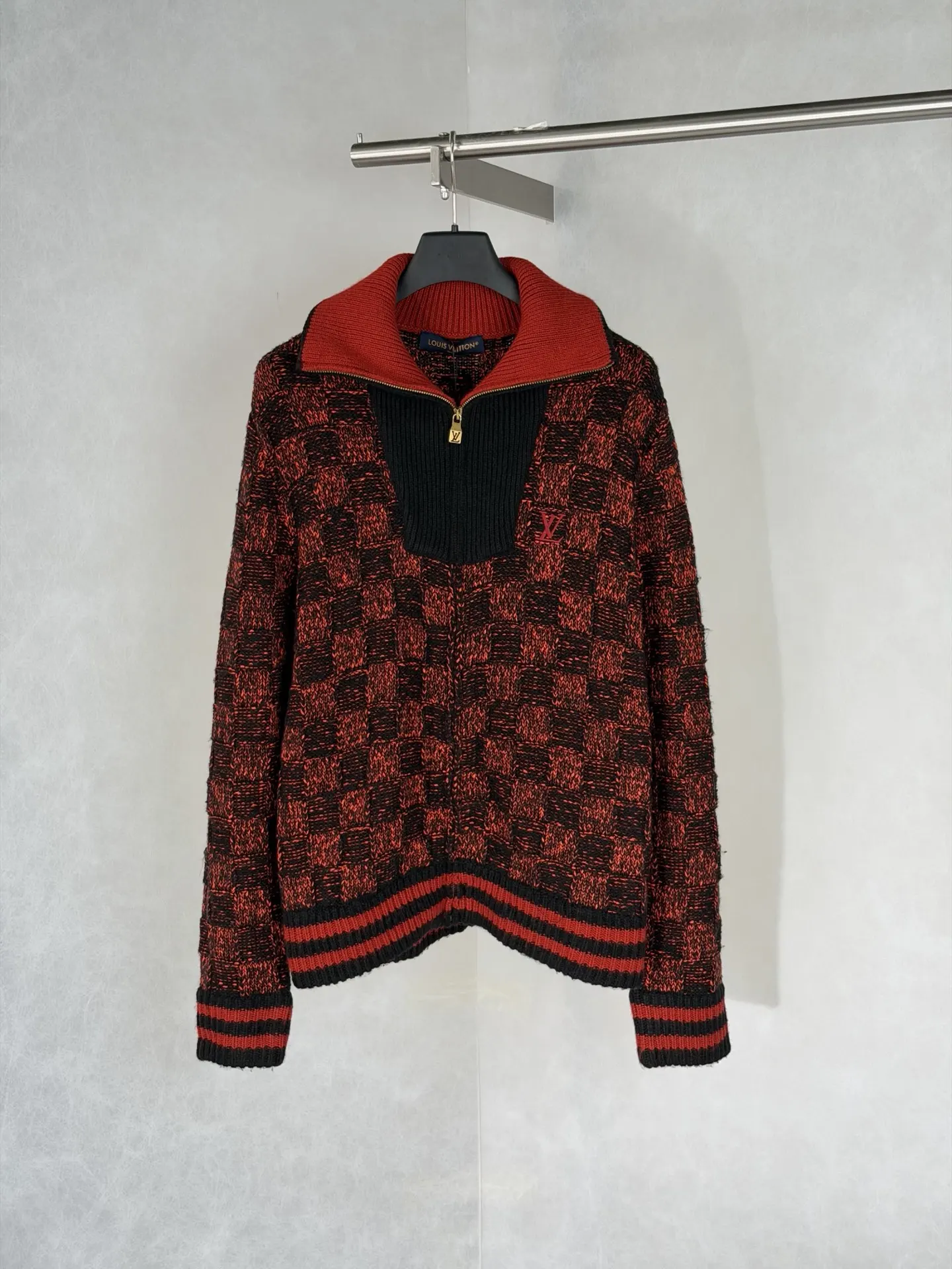 Damier Half-Zip Checkered Knit Sweater D38021970