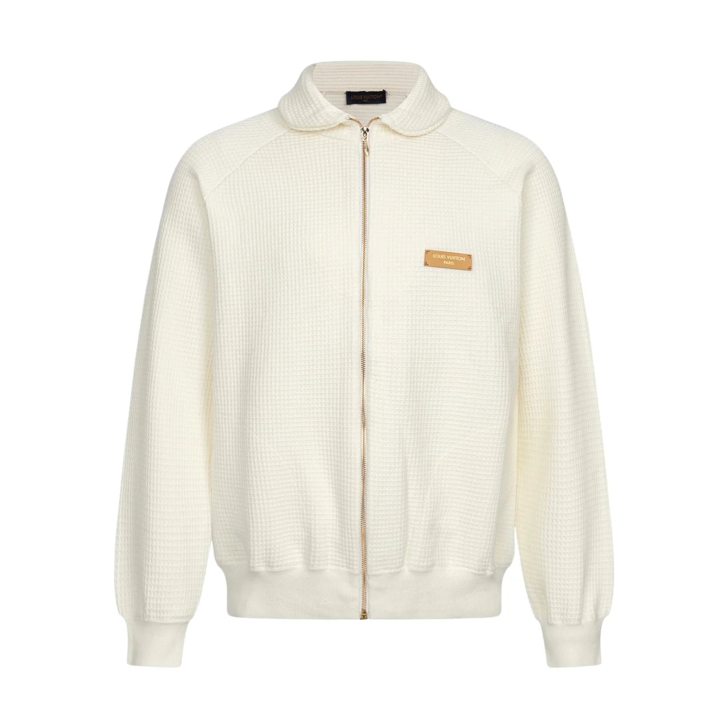 Waffle-Knit Zip-Up Jacket with Leather Logo Patch D38022464