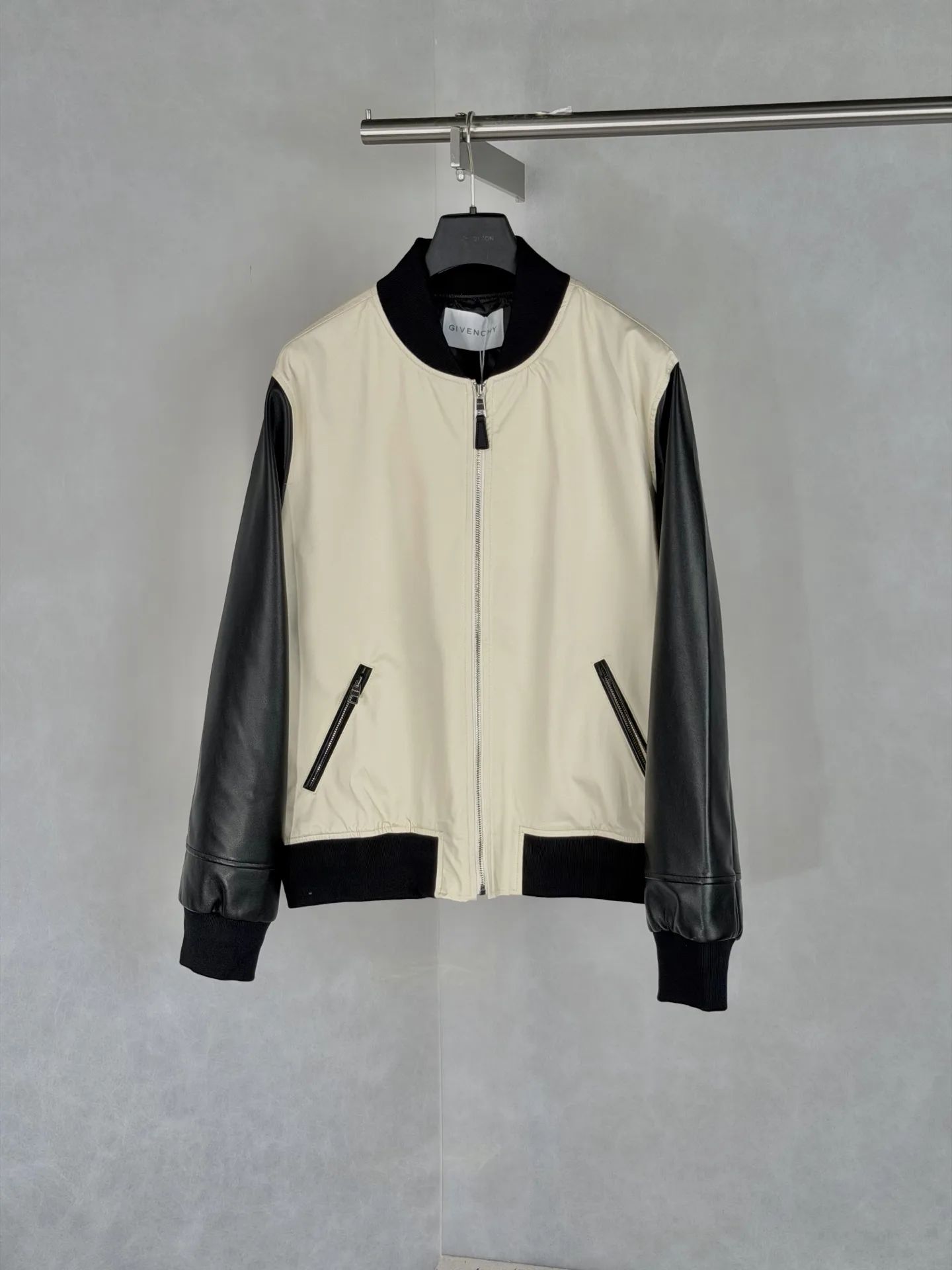 Leather-Trimmed Embroidered Bomber Jacket D38021968