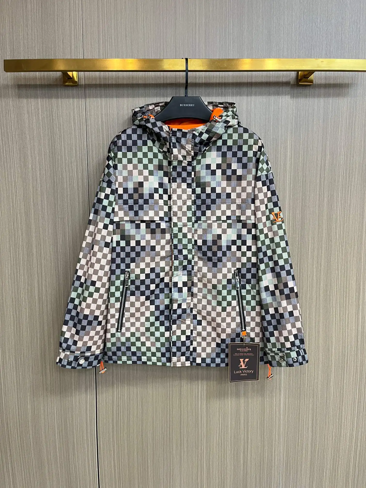 Damier Print Hooded Windbreaker Jacket D38014706