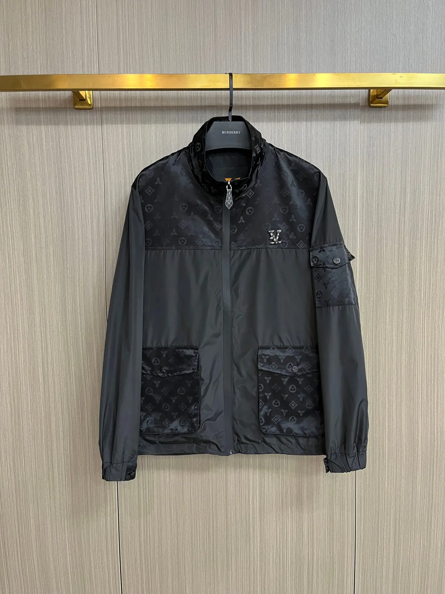 Monogram Panel Zip-Up Jacket with Packable Hood D38014780