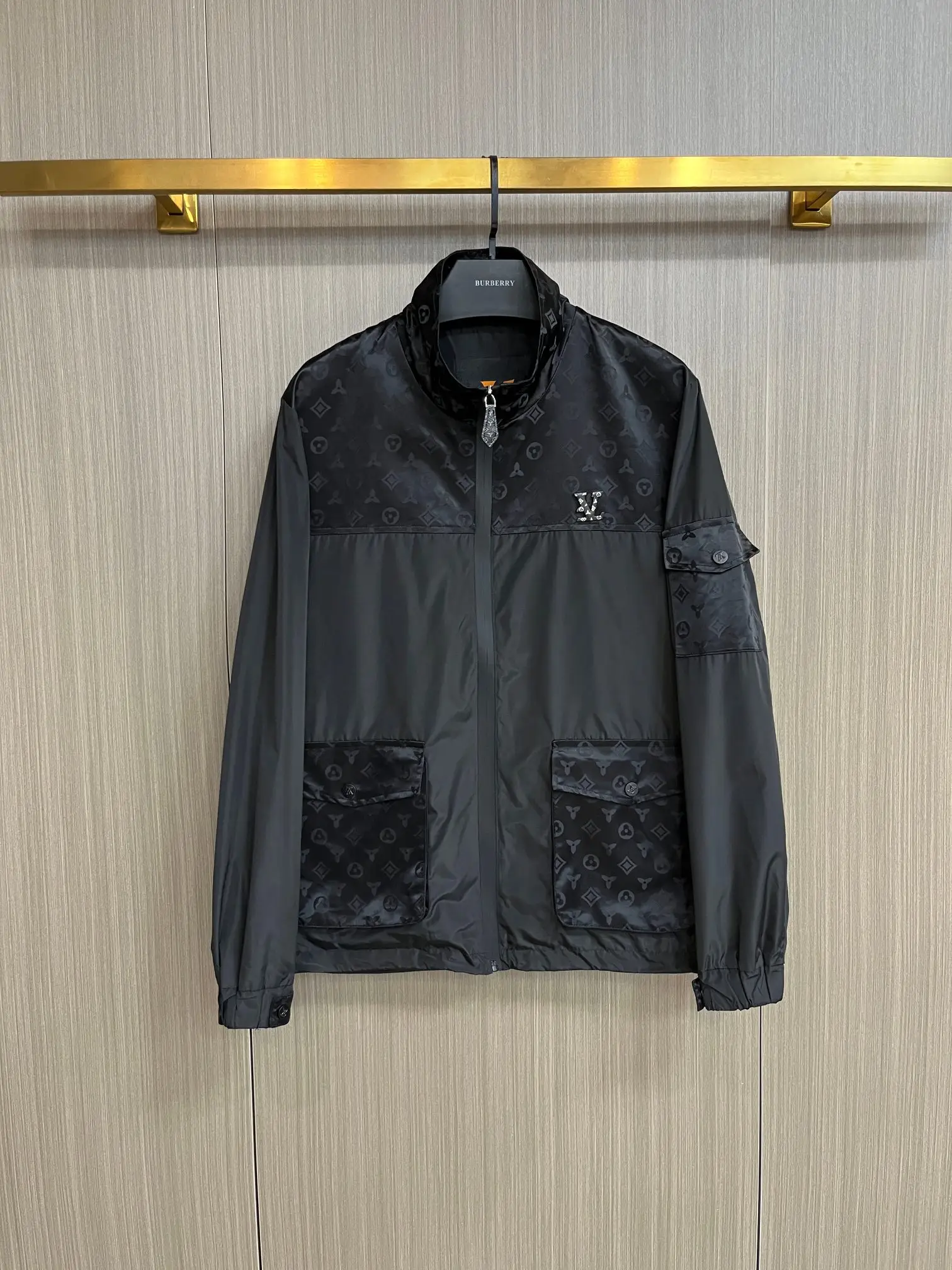 Monogram Panel Zip-Up Jacket with Packable Hood D38014780