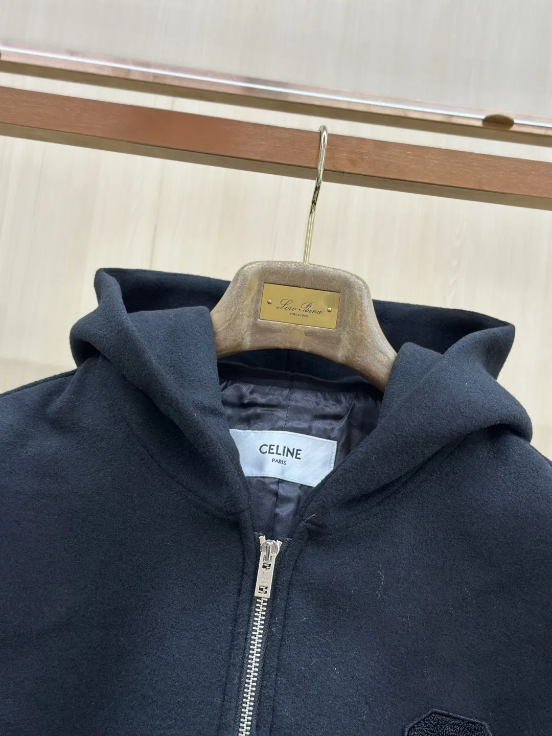 Leather-Sleeve Wool-Blend Hooded Varsity Jacket D40020439 — view 8