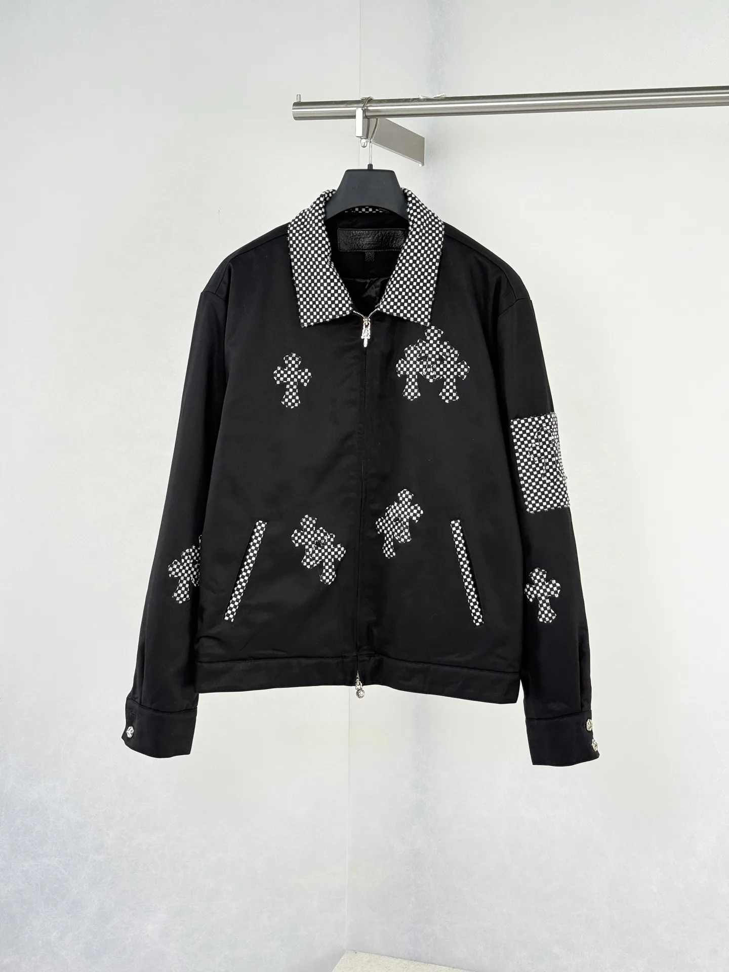 Checkerboard Cross Patchwork Zip-Up Jacket D40022017
